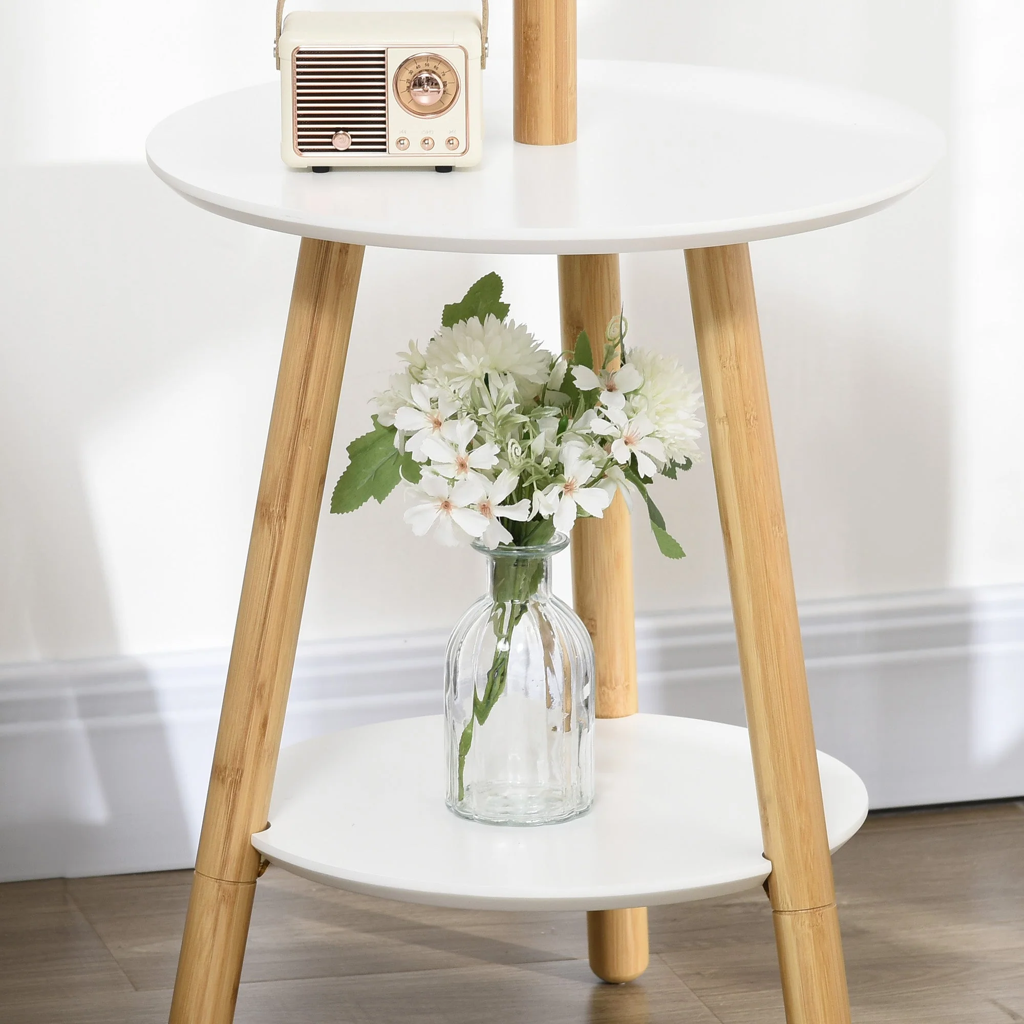 Coat Rack, 5 Hooks, Side Table, 171cm, Natural White - Image 8