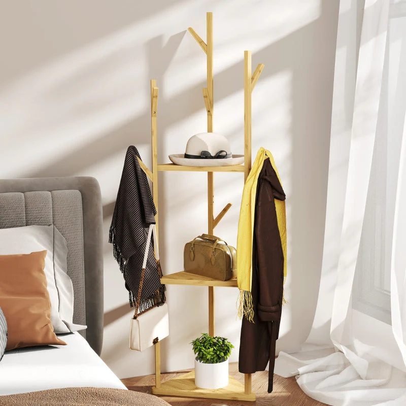 Coat Rack, 8 Hooks, 3 Tiers, Bamboo, Natural - Image 7