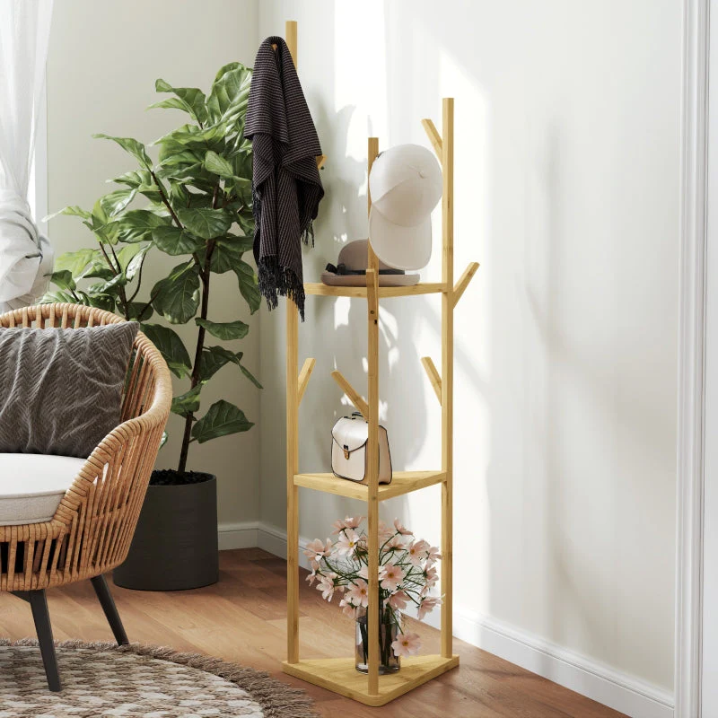Coat Rack, 8 Hooks, 3 Tiers, Bamboo, Natural - Image 8