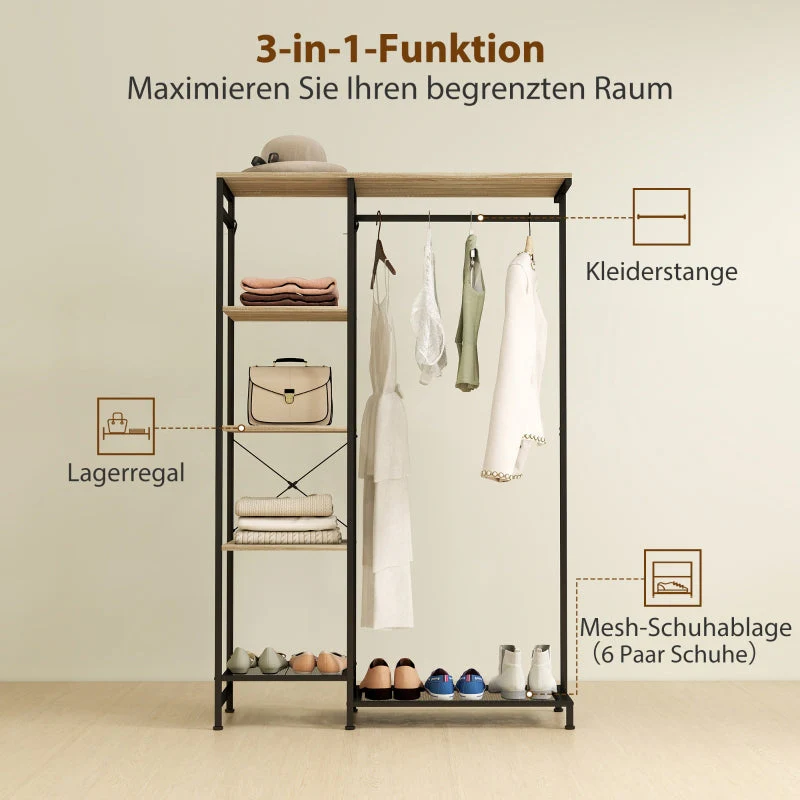 Coat Rack, Clothes Rail Shoe Rack Storage, Oak - Image 3