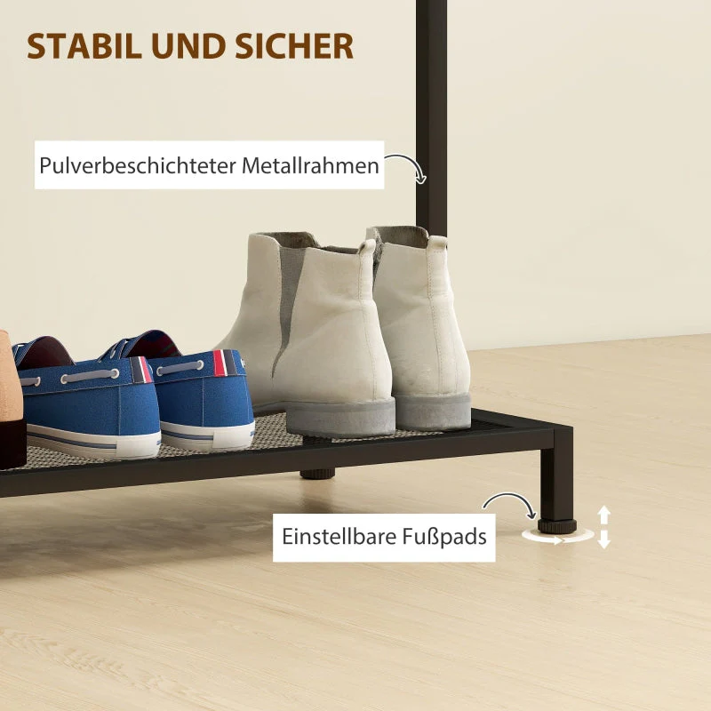 Coat Rack, Clothes Rail Shoe Rack Storage, Oak - Image 4