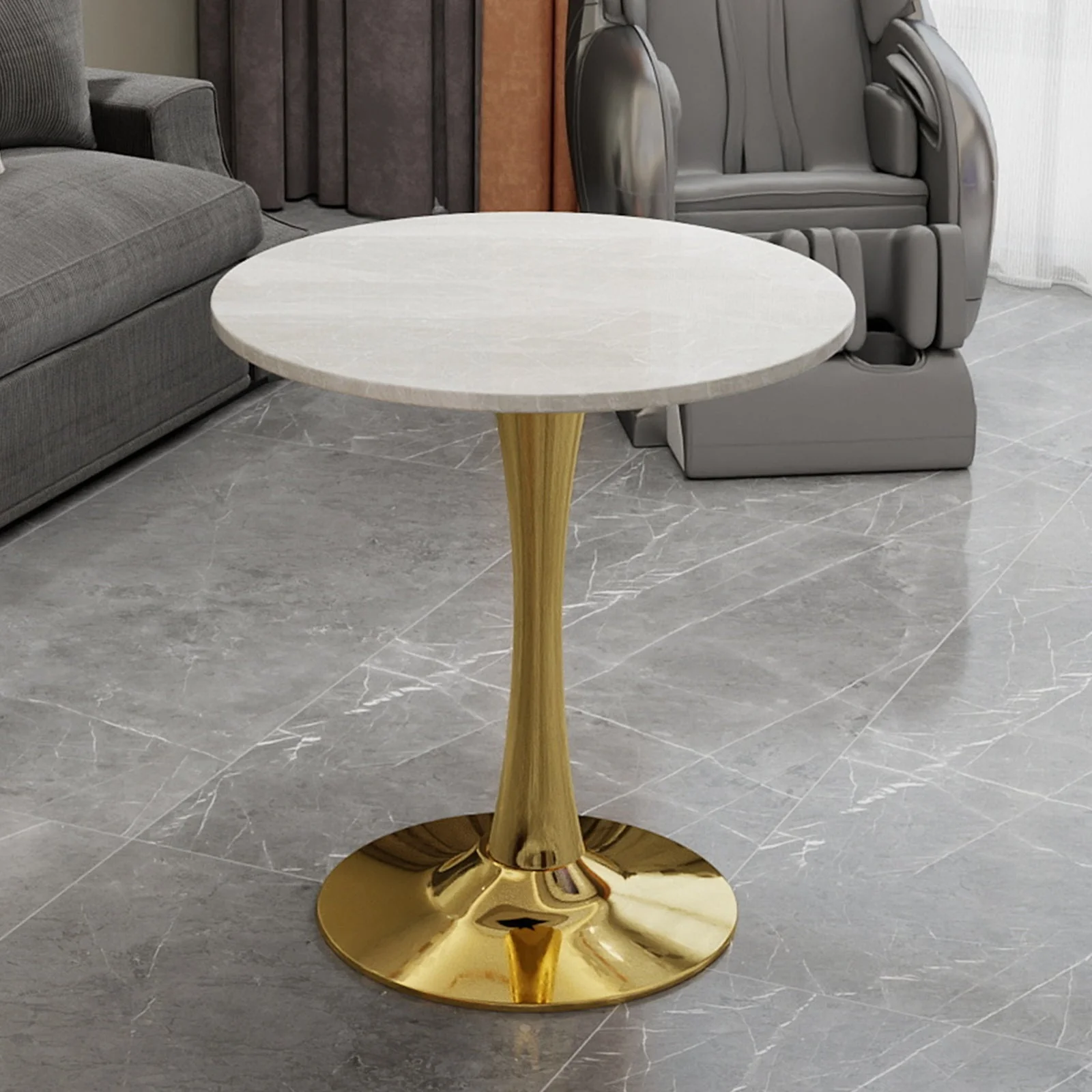 Coffee/Dining Table Round Marble Mid-Century Modern 27.6-inch - Golden Finish