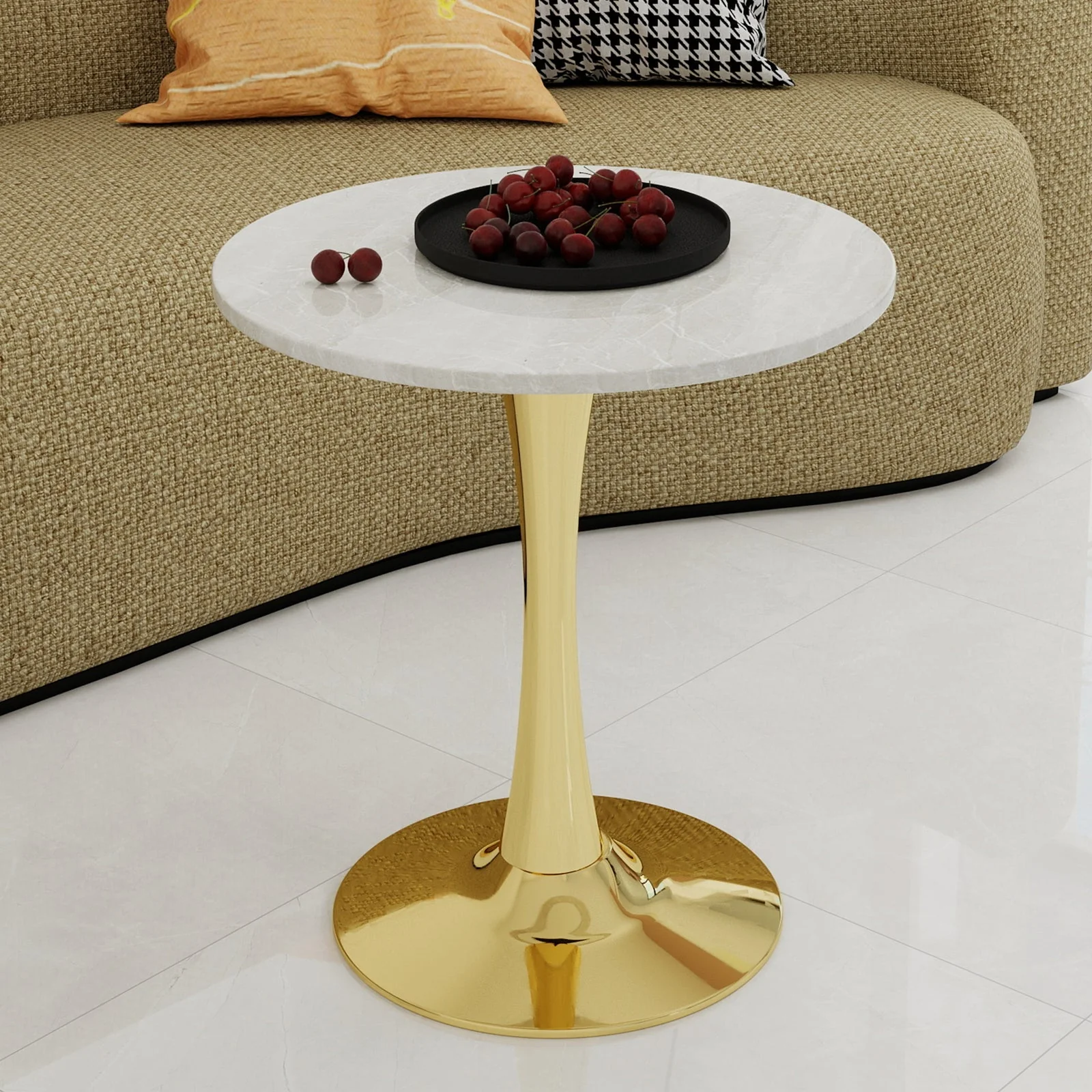 Coffee/Dining Table Round Marble Mid-Century Modern 27.6-inch - Golden Finish - Image 4