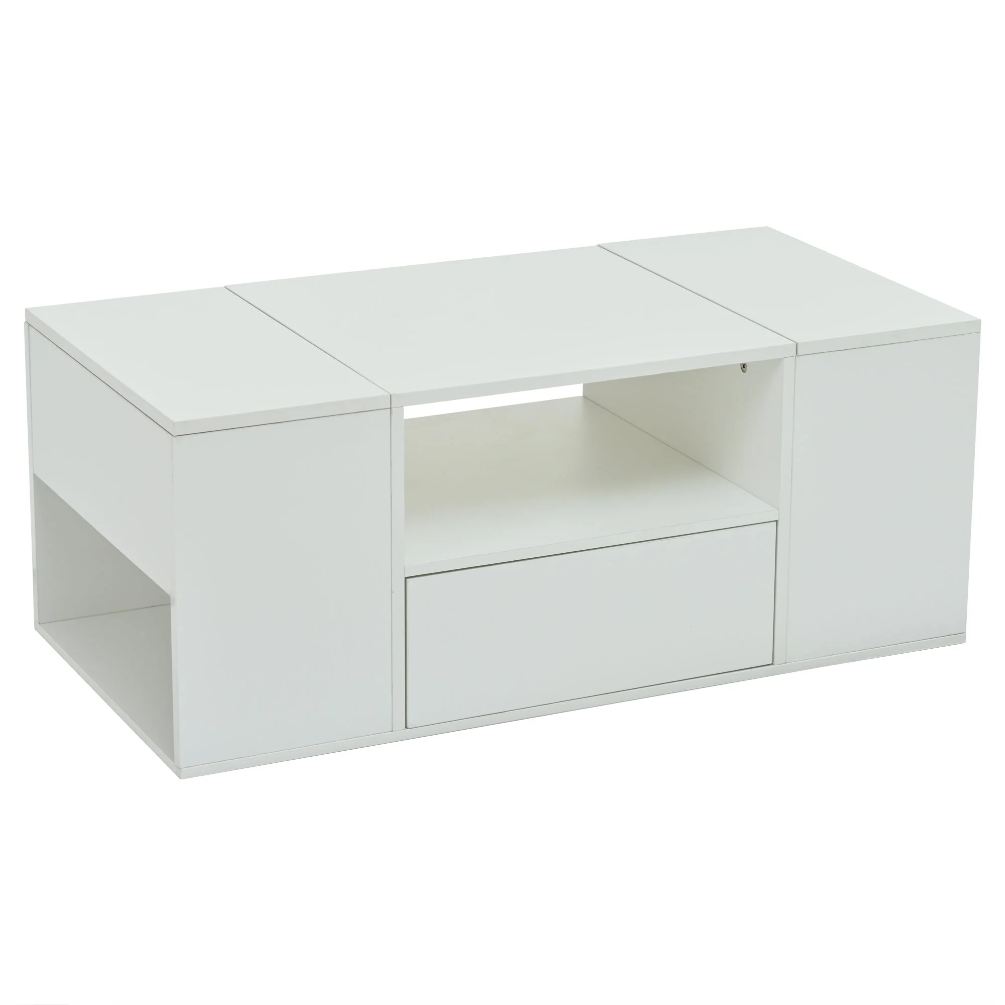 Coffee Table 100x50x40cm High-Gloss LED Light 6 Storage Compartments - White - Image 9