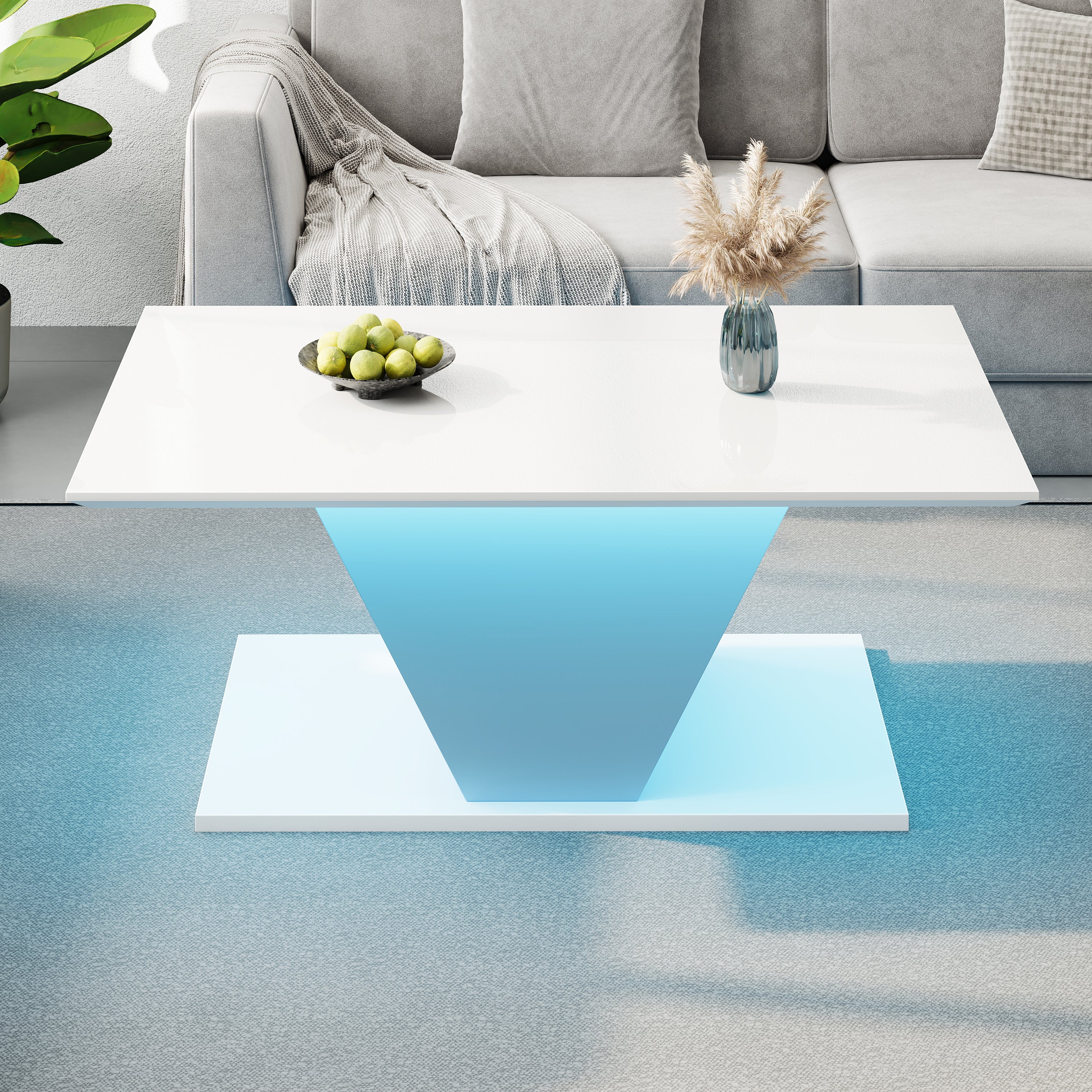 Coffee Table 100x50x46cm Special Shape LED High-Gloss White V-Shape - Image 3