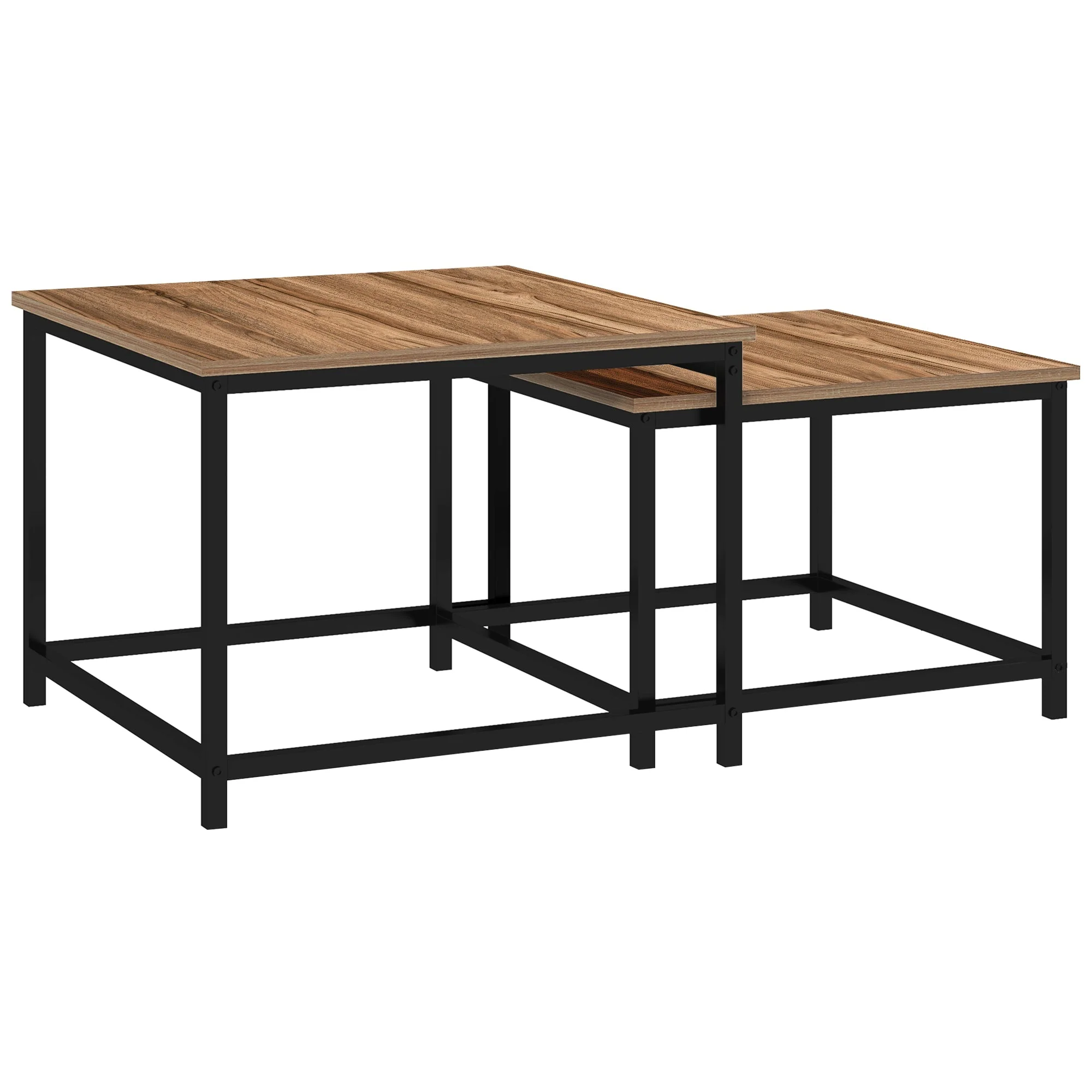 Coffee Table 2 Side Tables Industrial Design with Wood Look and Steel in Natural - Image 2