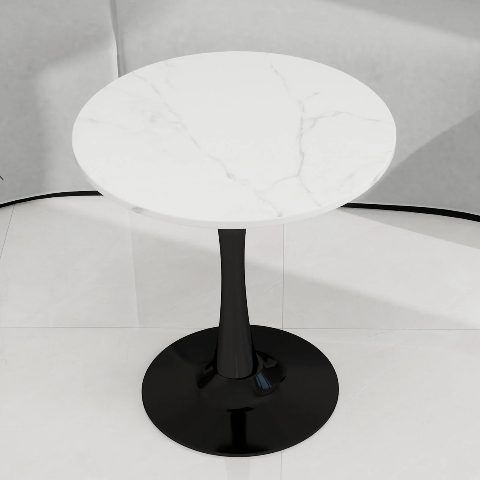 Coffee Table 27.6-inch Mid-Century Modern Round Marble Top - Black - Image 5