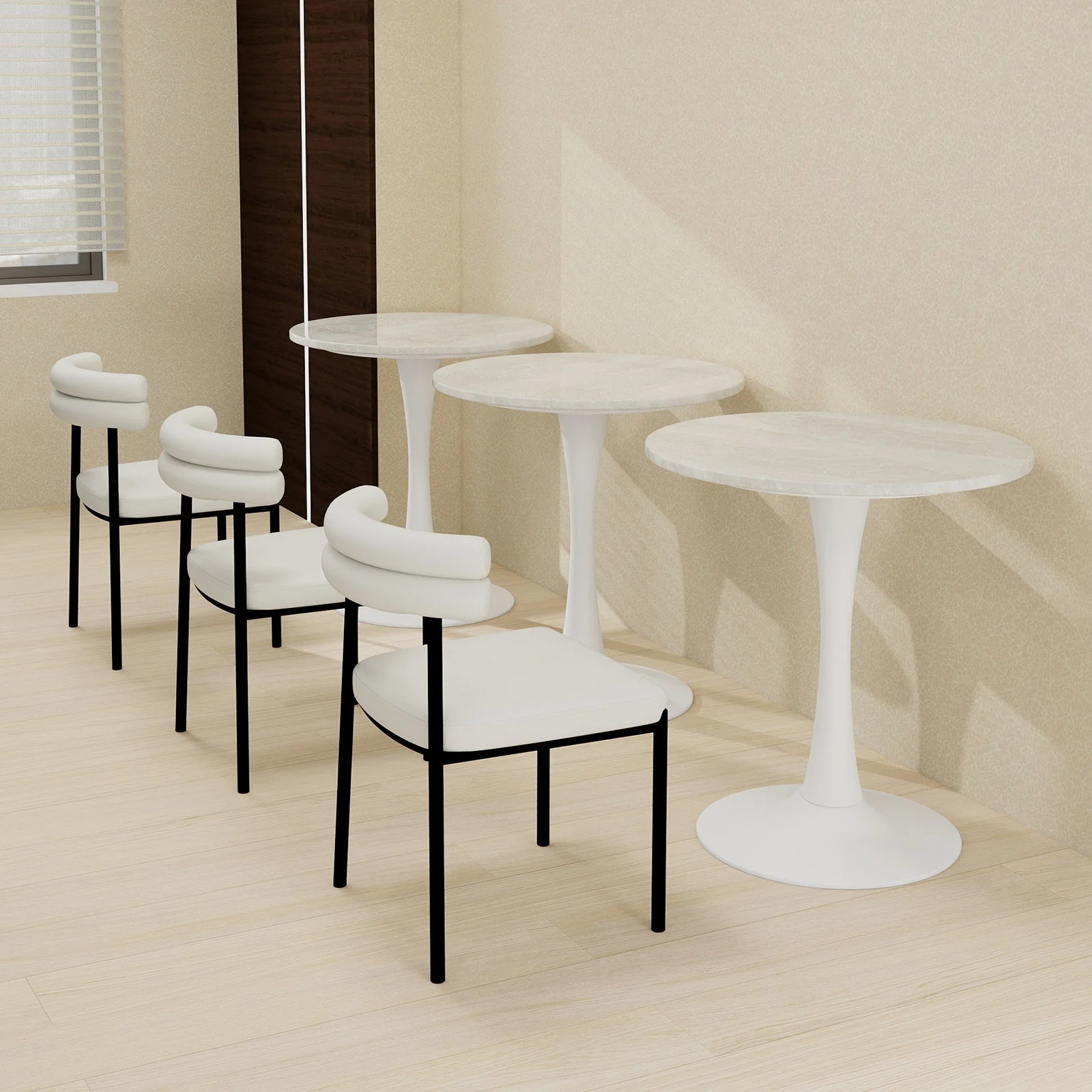 Coffee Table 27.6-inch Mid-Century Modern Round Marble Top - White - Image 4