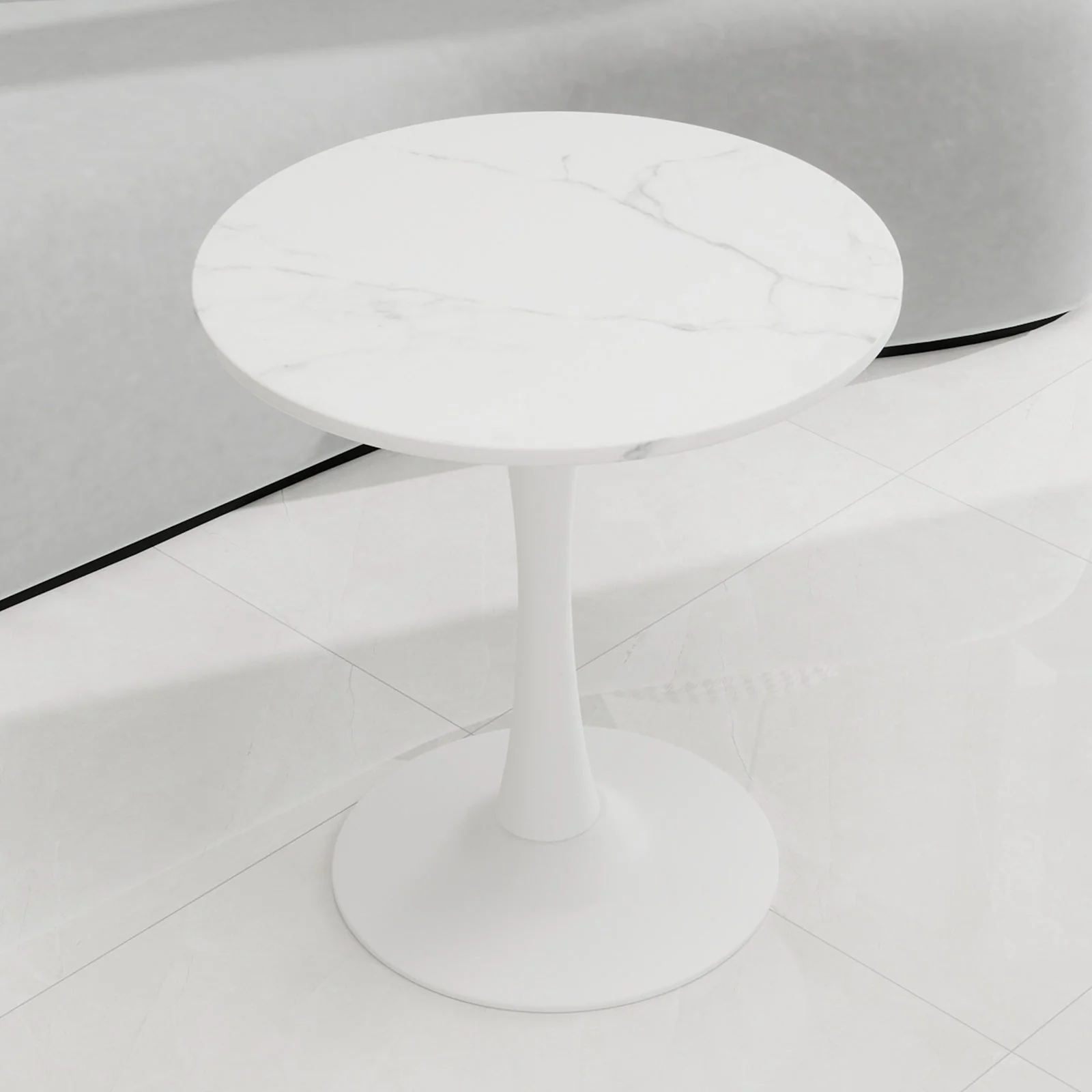 Coffee Table 27.6-inch Round Marble Mid-Century Modern 2-4 Person White Finish - Image 10