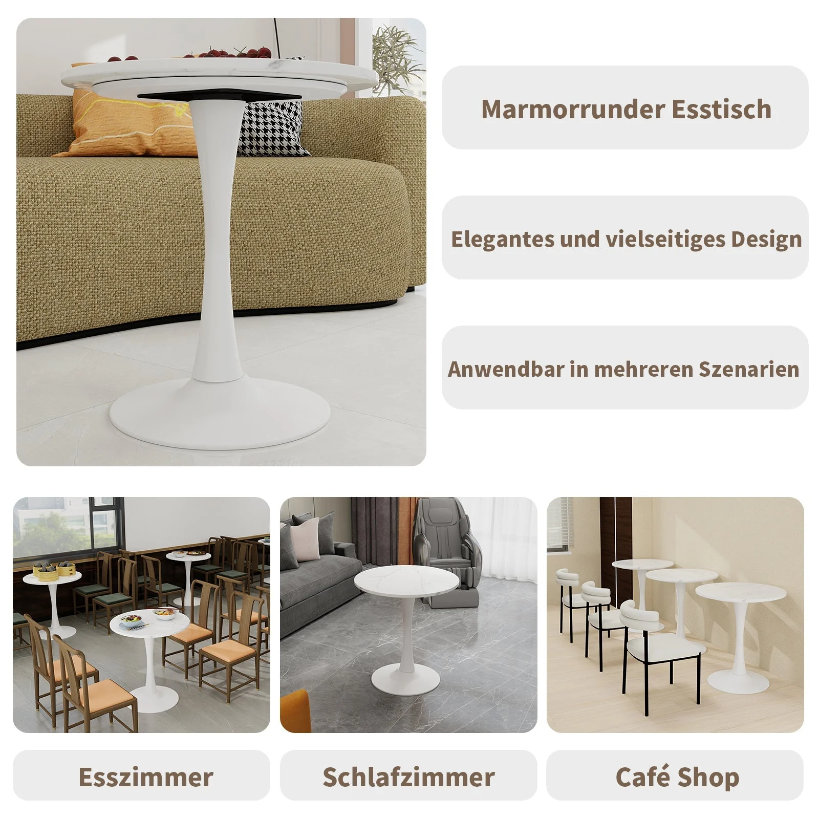 Coffee Table 27.6-inch Round Marble Mid-Century Modern 2-4 Person White Finish - Image 6