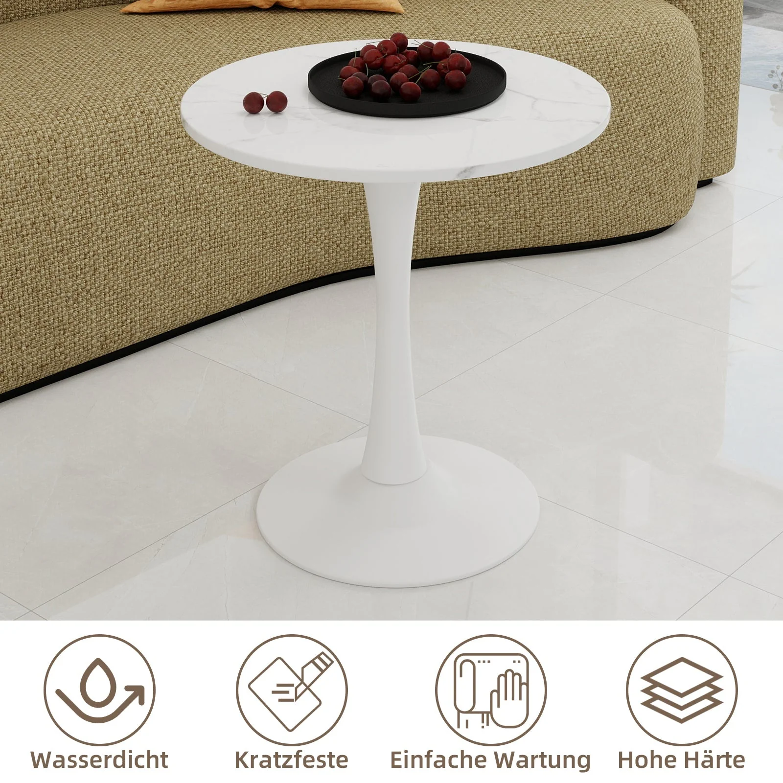 Coffee Table 27.6-inch Round Marble Mid-Century Modern 2-4 Person White Finish - Image 7
