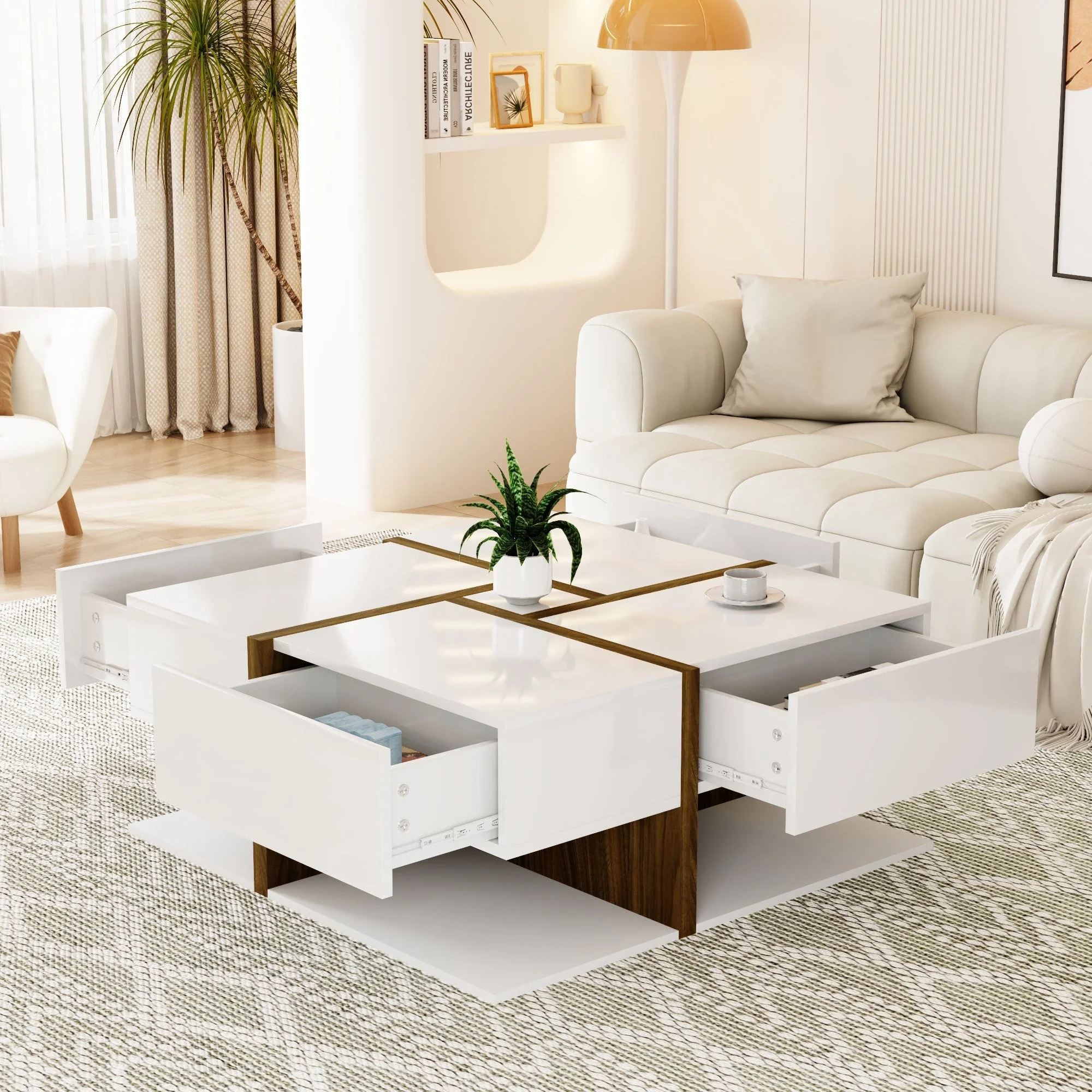 Coffee Table, 4-Drawer with Storage, High-Gloss - Image 3