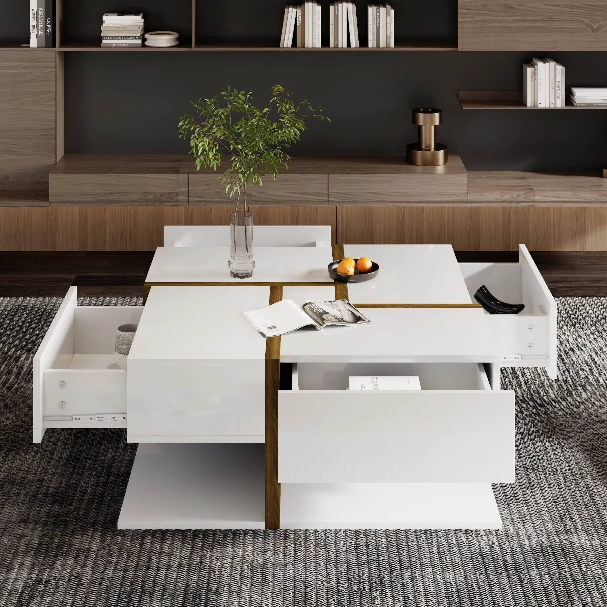 Coffee Table, 4-Drawer with Storage, High-Gloss - Image 4