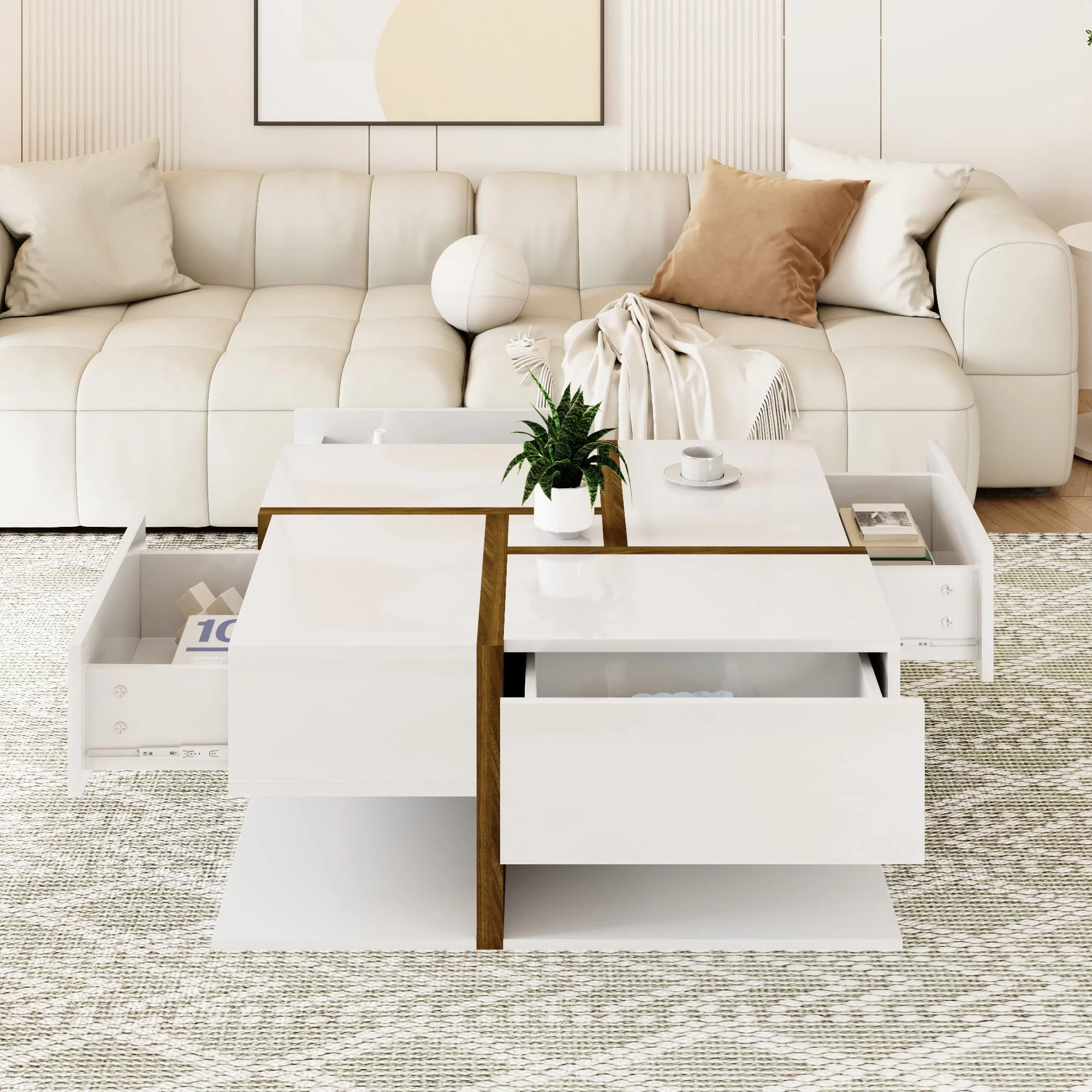 Coffee Table, 4-Drawer with Storage, High-Gloss - Image 7