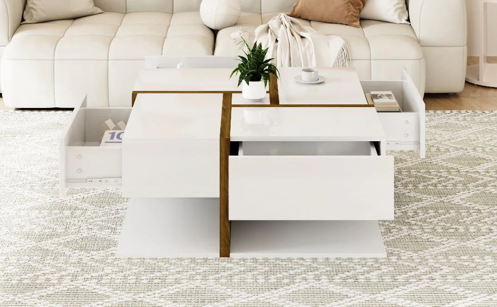 Coffee Table, 4-Drawer with Storage, High-Gloss - Image 9