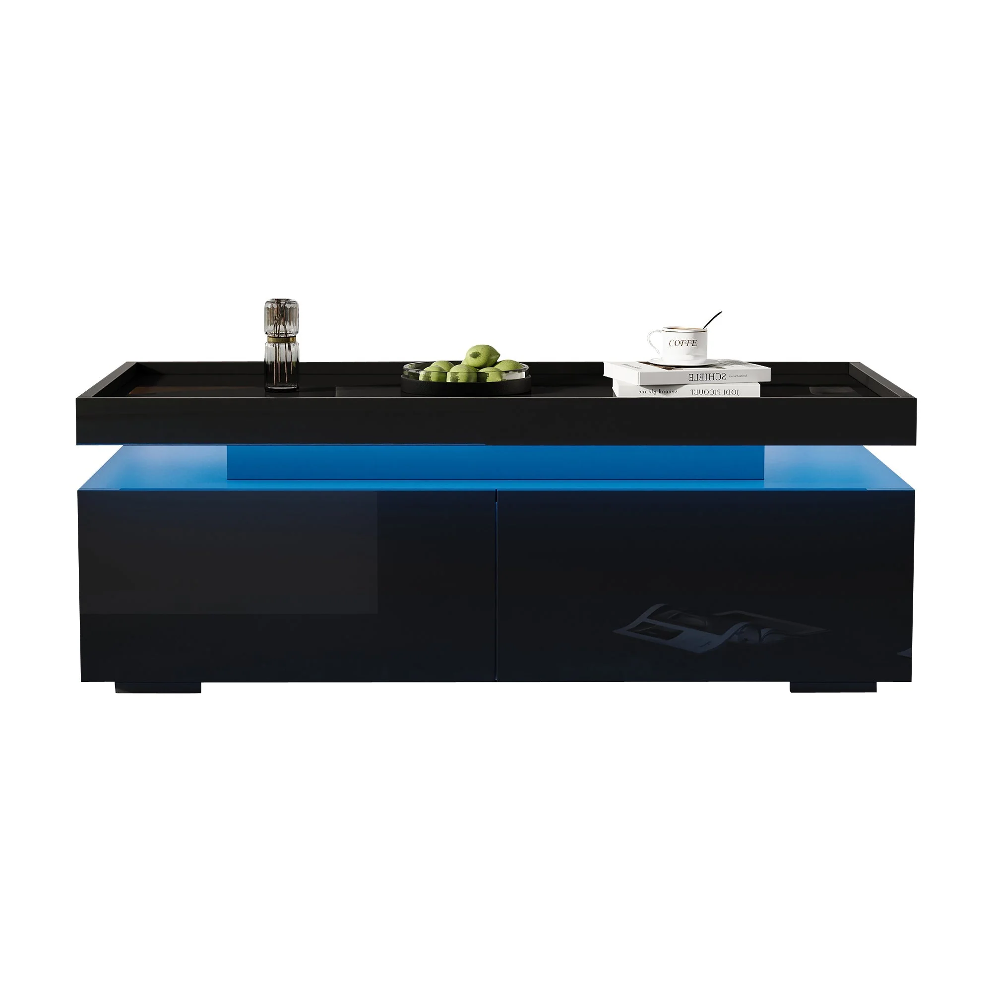 Coffee Table 95x45x35cm, LED, 2 Drawers, High-Gloss, Black - Image 6