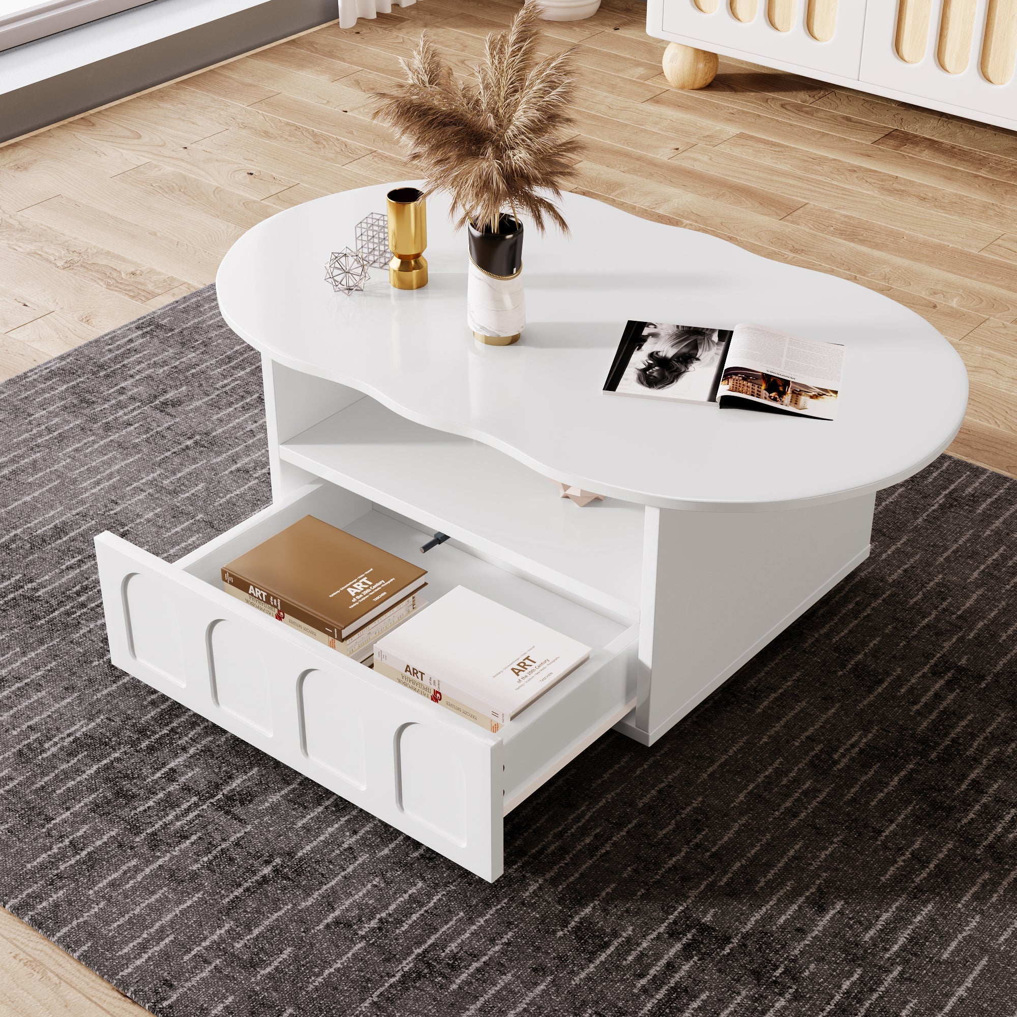 Coffee table, cloud-shaped with drawers and storage compartments - Image 4