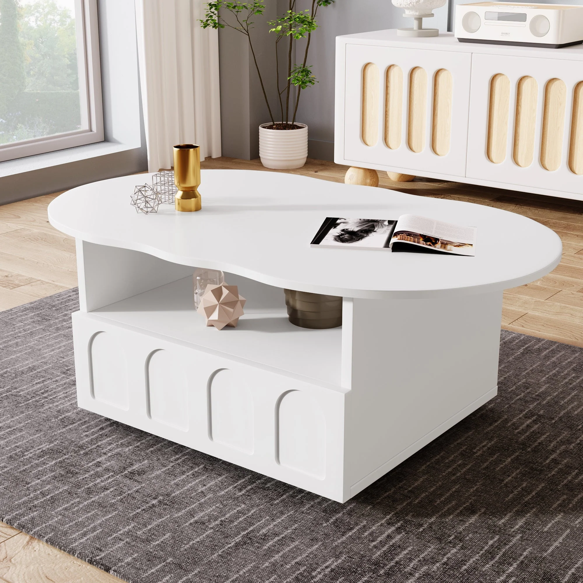 Coffee table, cloud-shaped with drawers and storage compartments - Image 6