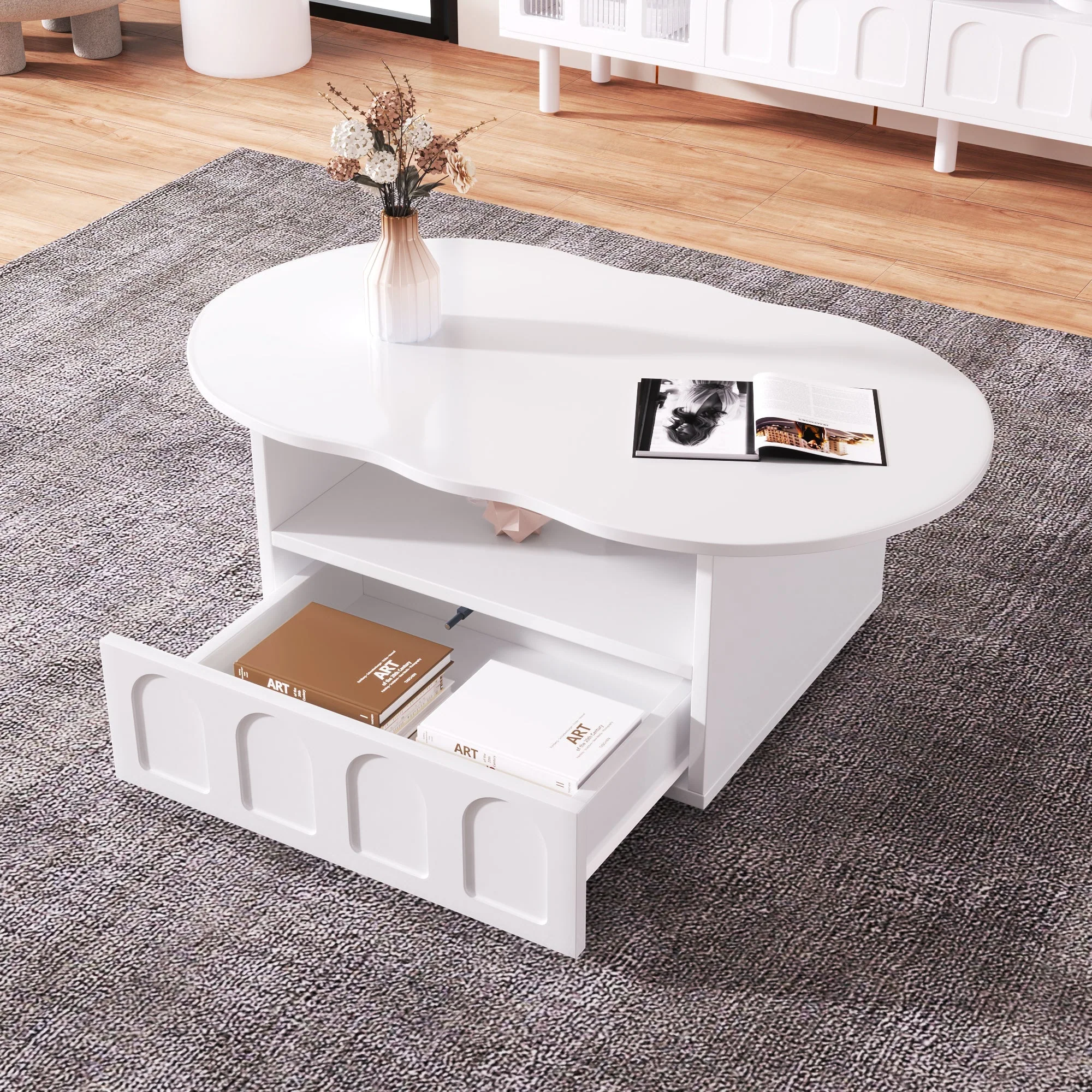 Coffee table, cloud-shaped with drawers and storage compartments - Image 7