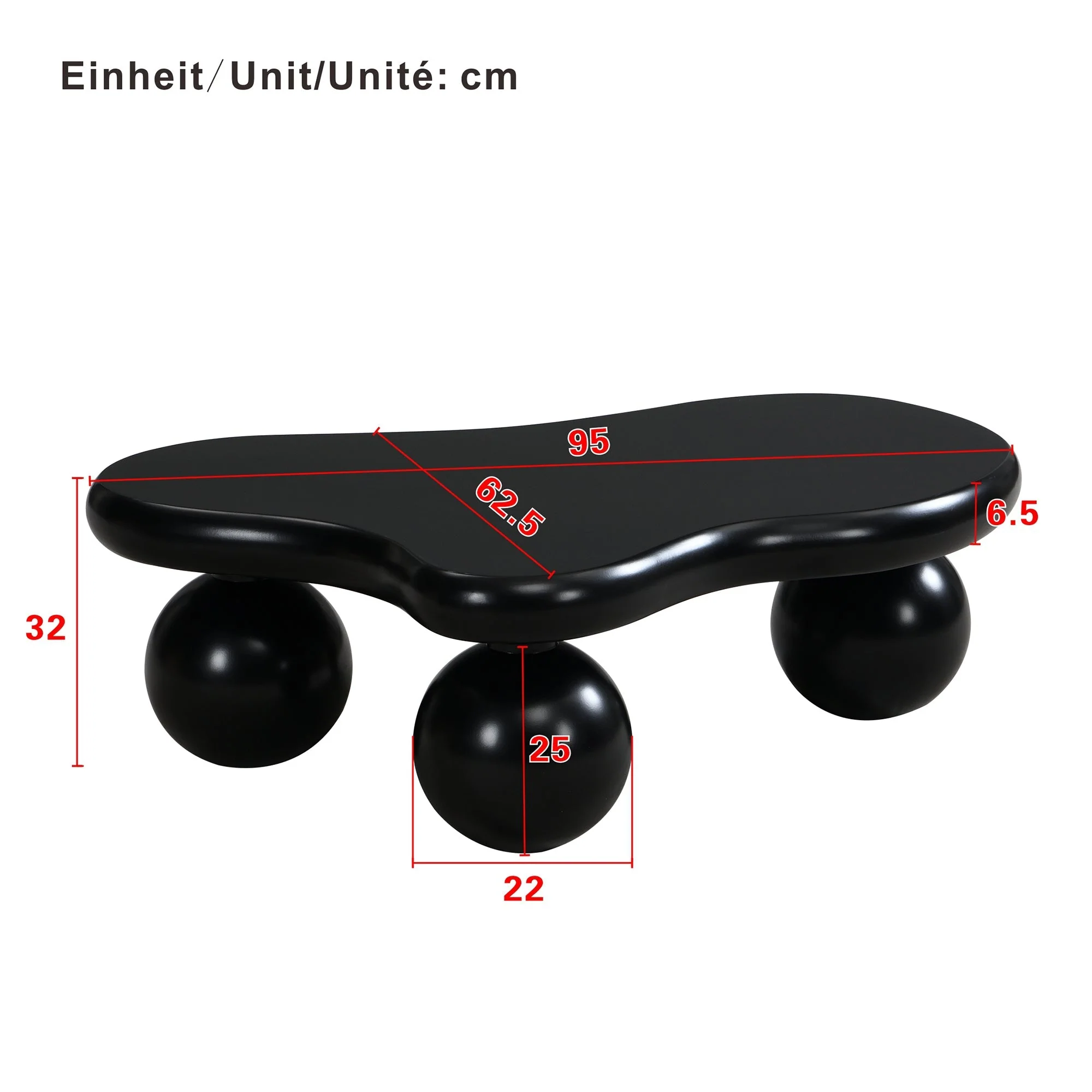 Coffee Table, Cloud-Shaped with LED Lighting & Round Legs, Black - Image 6