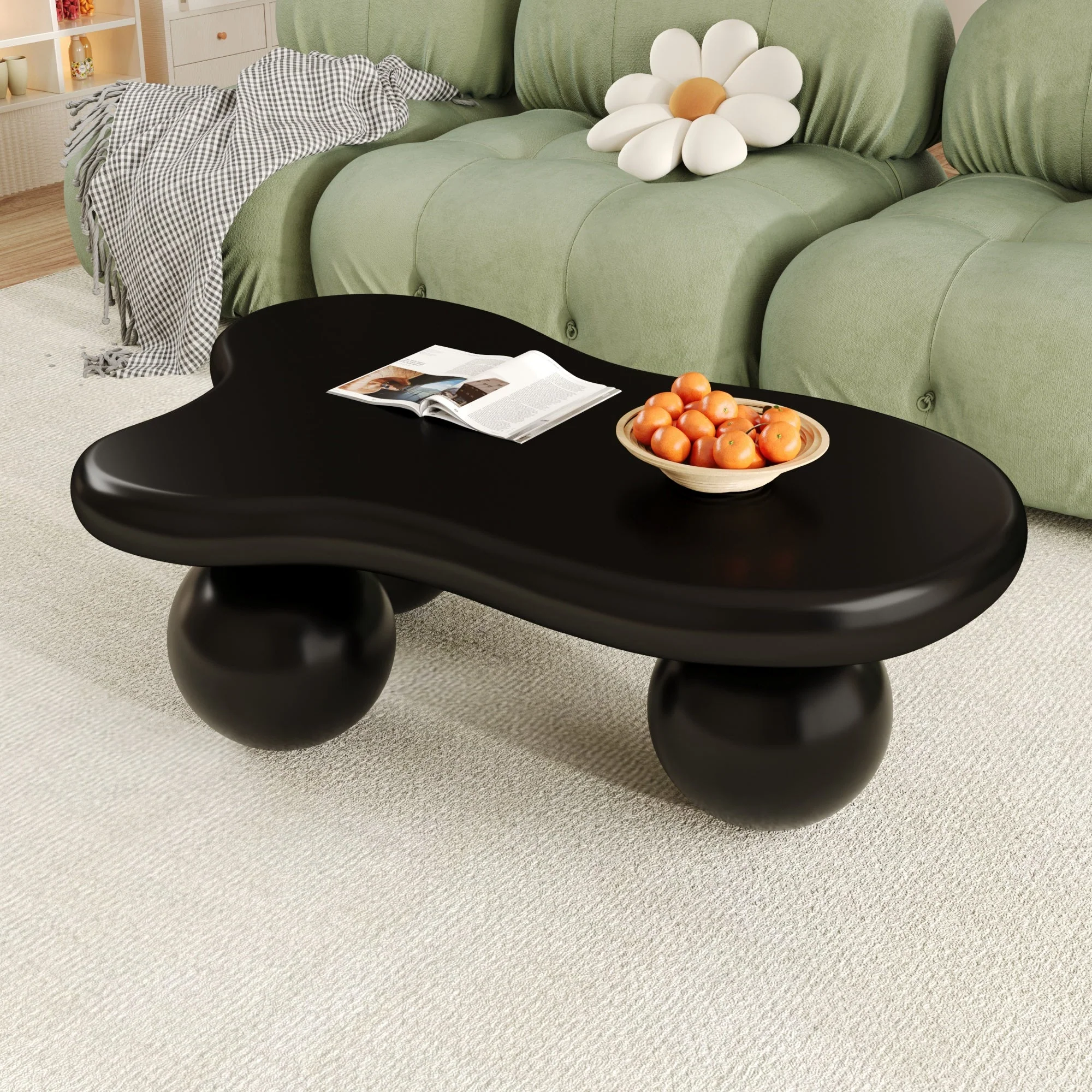 Coffee Table, Cloud-Shaped with LED Lighting & Round Legs, Black - Image 8