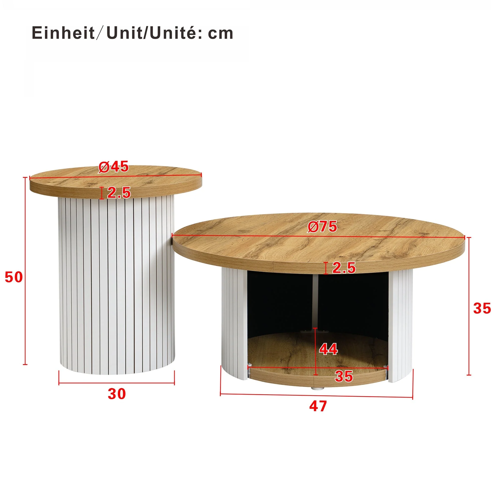 Coffee Table Double Round Multifunctional Natural Wood Slats - Image 5