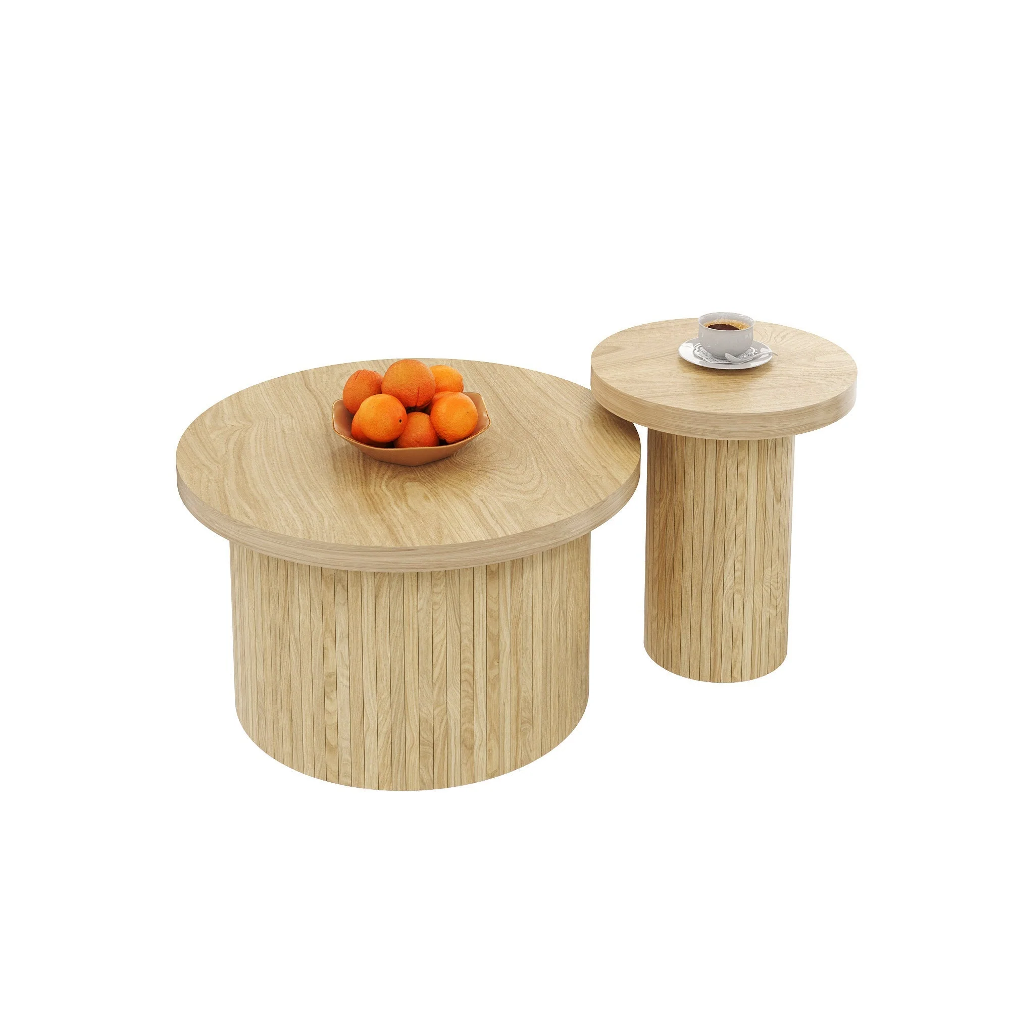 Coffee Table, Double Round Side Table, Natural Wood - Image 2