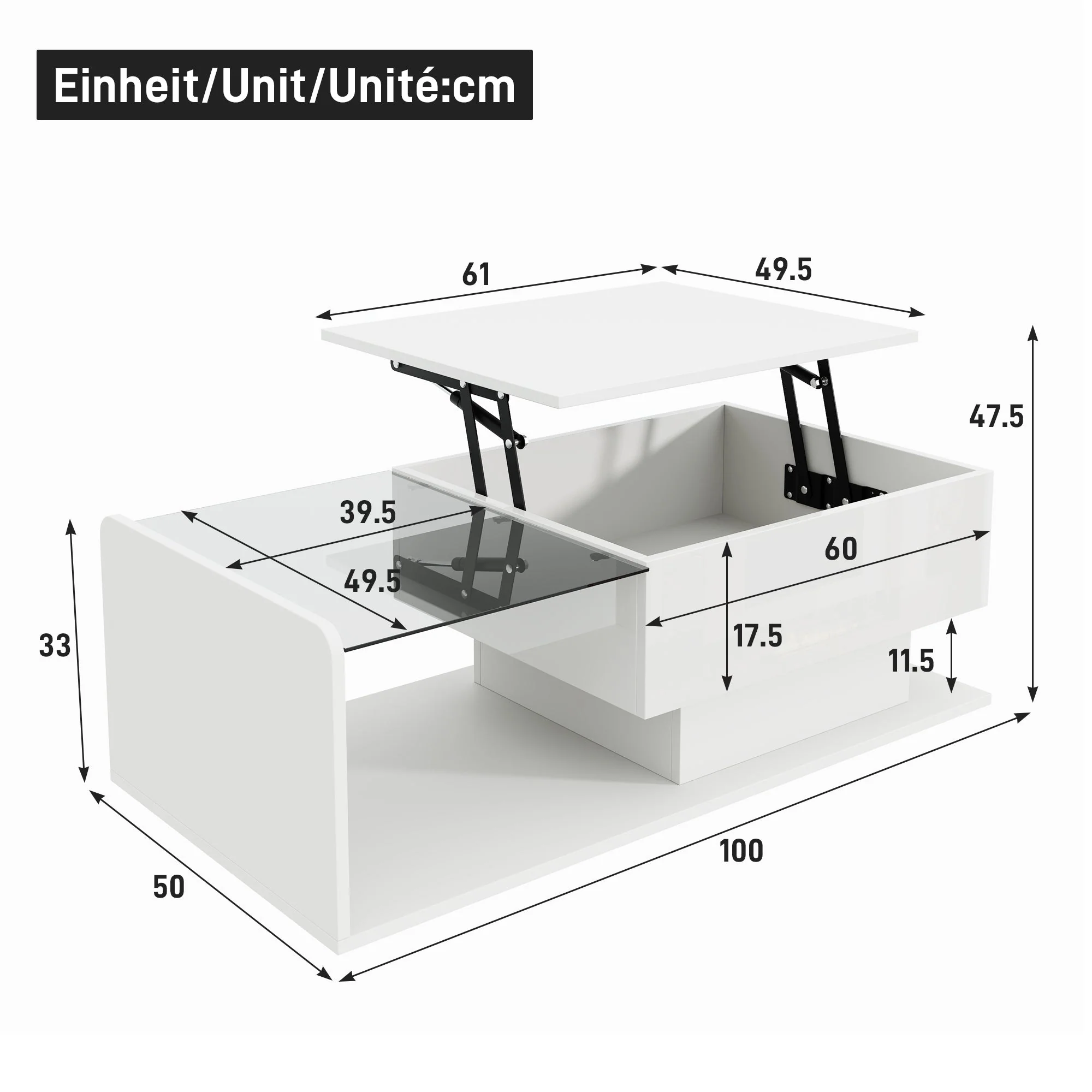 Coffee Table, Glass Top LED Effect, High-Gloss White - Image 6