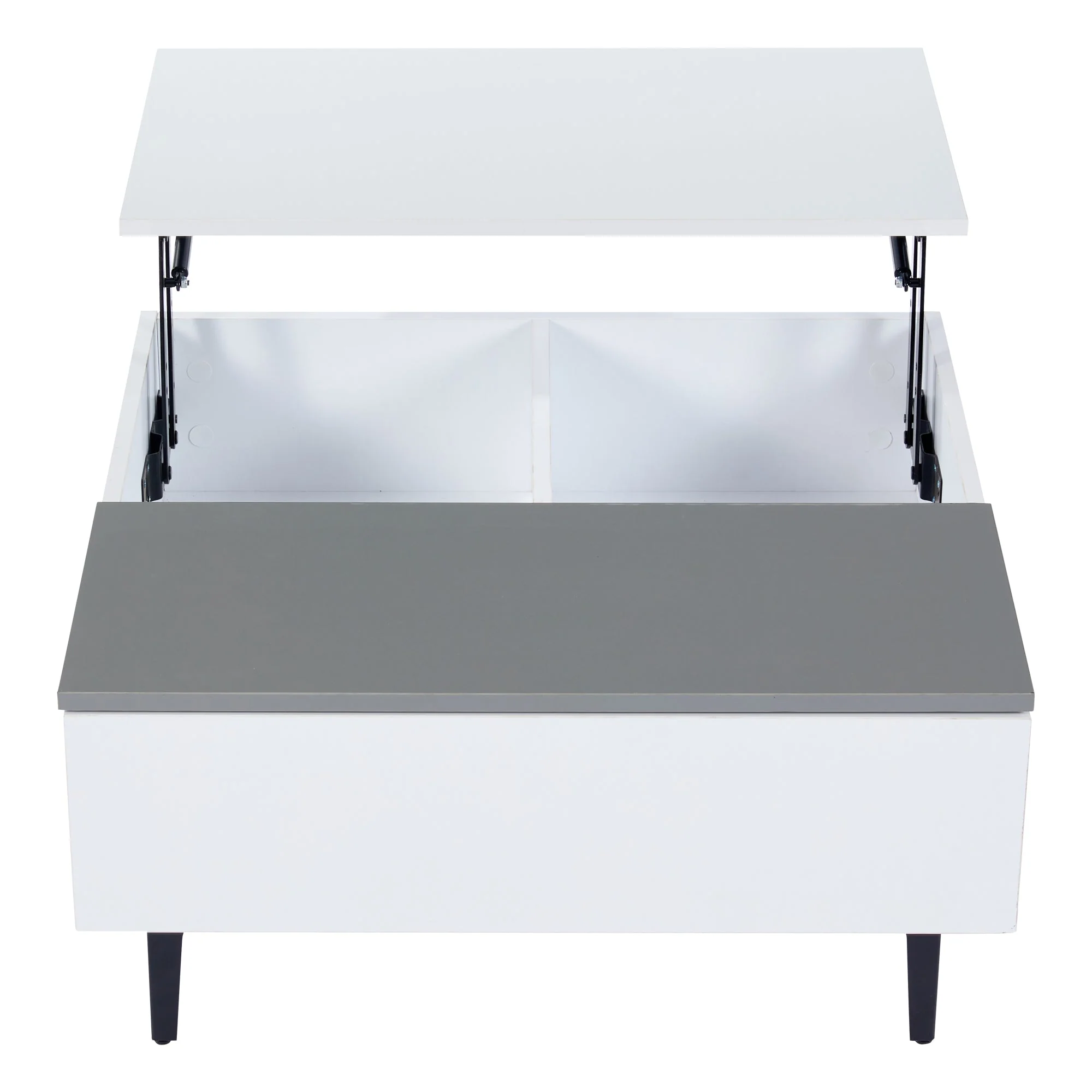 Coffee Table, Height-Adjustable with Hidden Storage and Shelves, White High-Gloss - Image 12