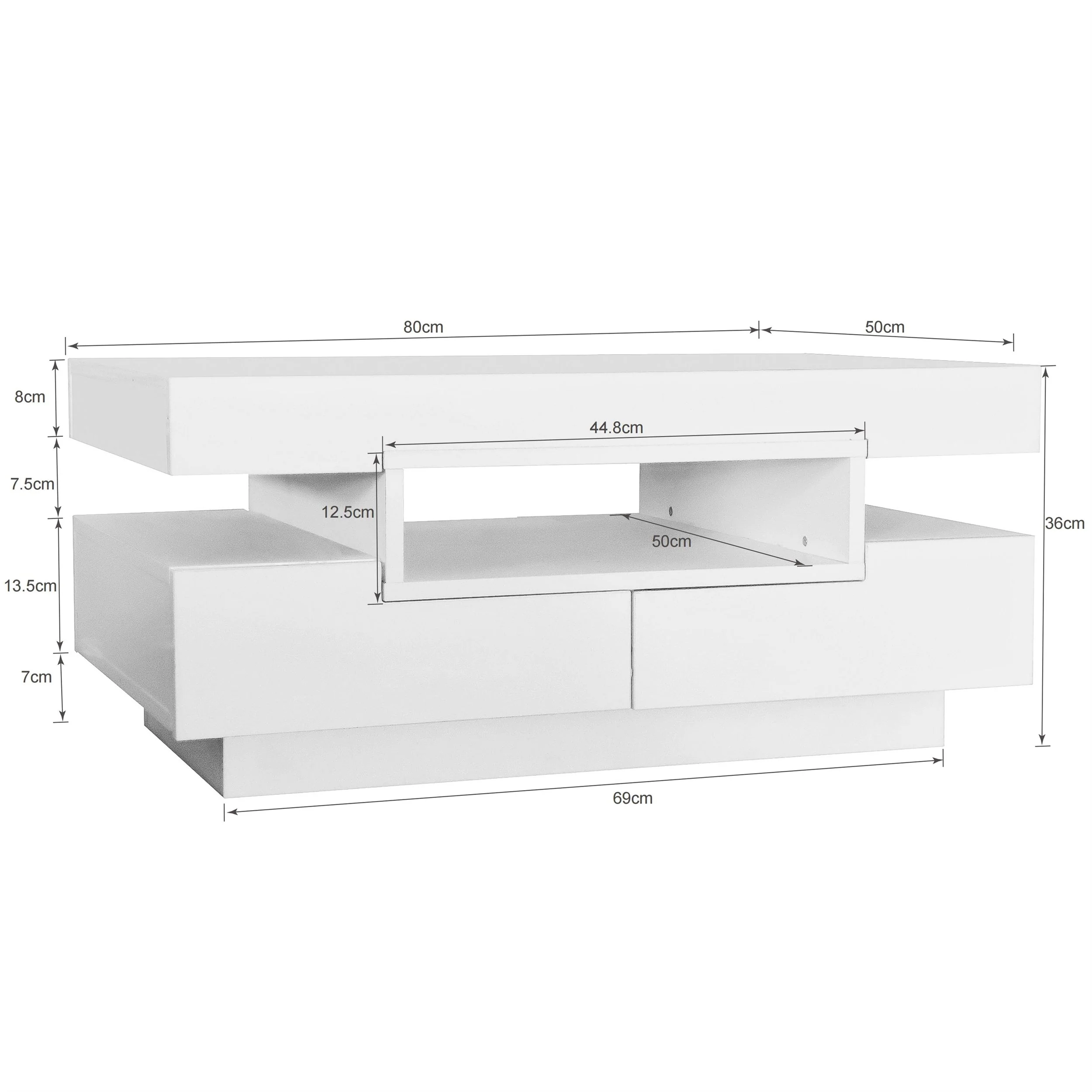 Coffee Table, High-Gloss, LED Light, Four Drawers, Large Storage - Image 3