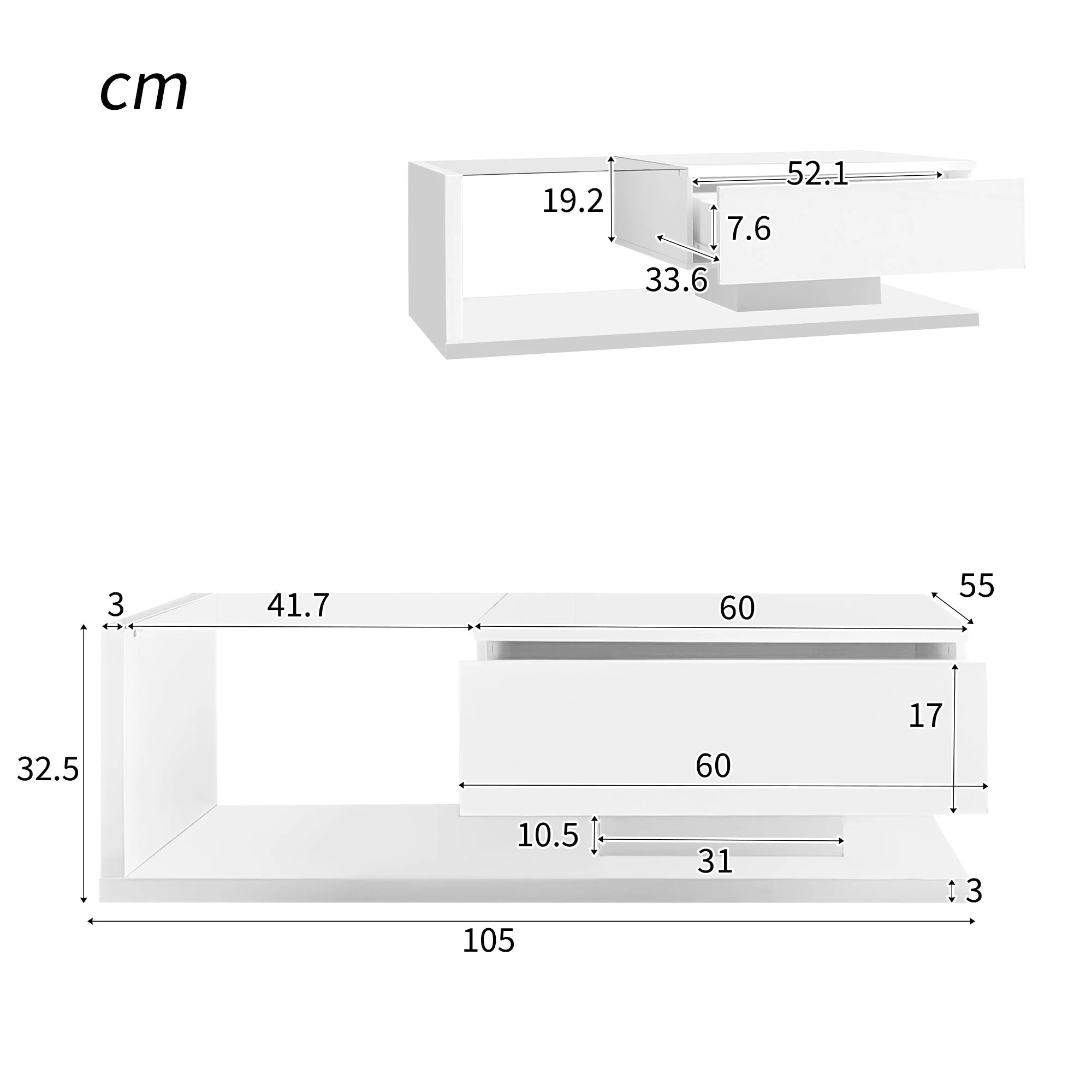 Coffee table, high-gloss white
Side table, coffee table, with glass and LED effect - Image 6