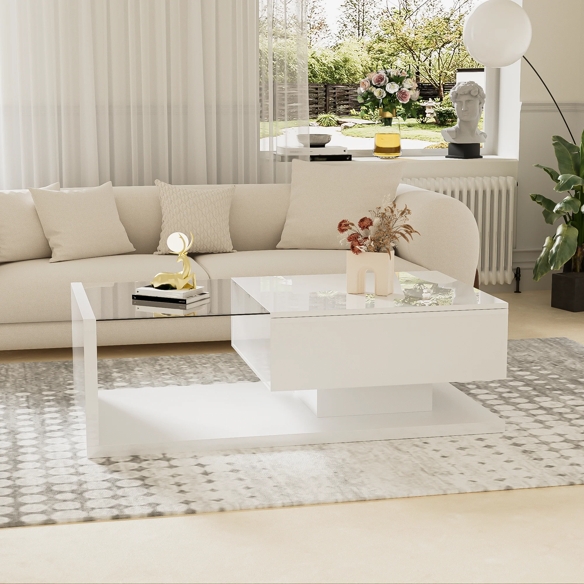 Coffee table, high-gloss white
Side table, coffee table, with glass and LED effect - Image 8