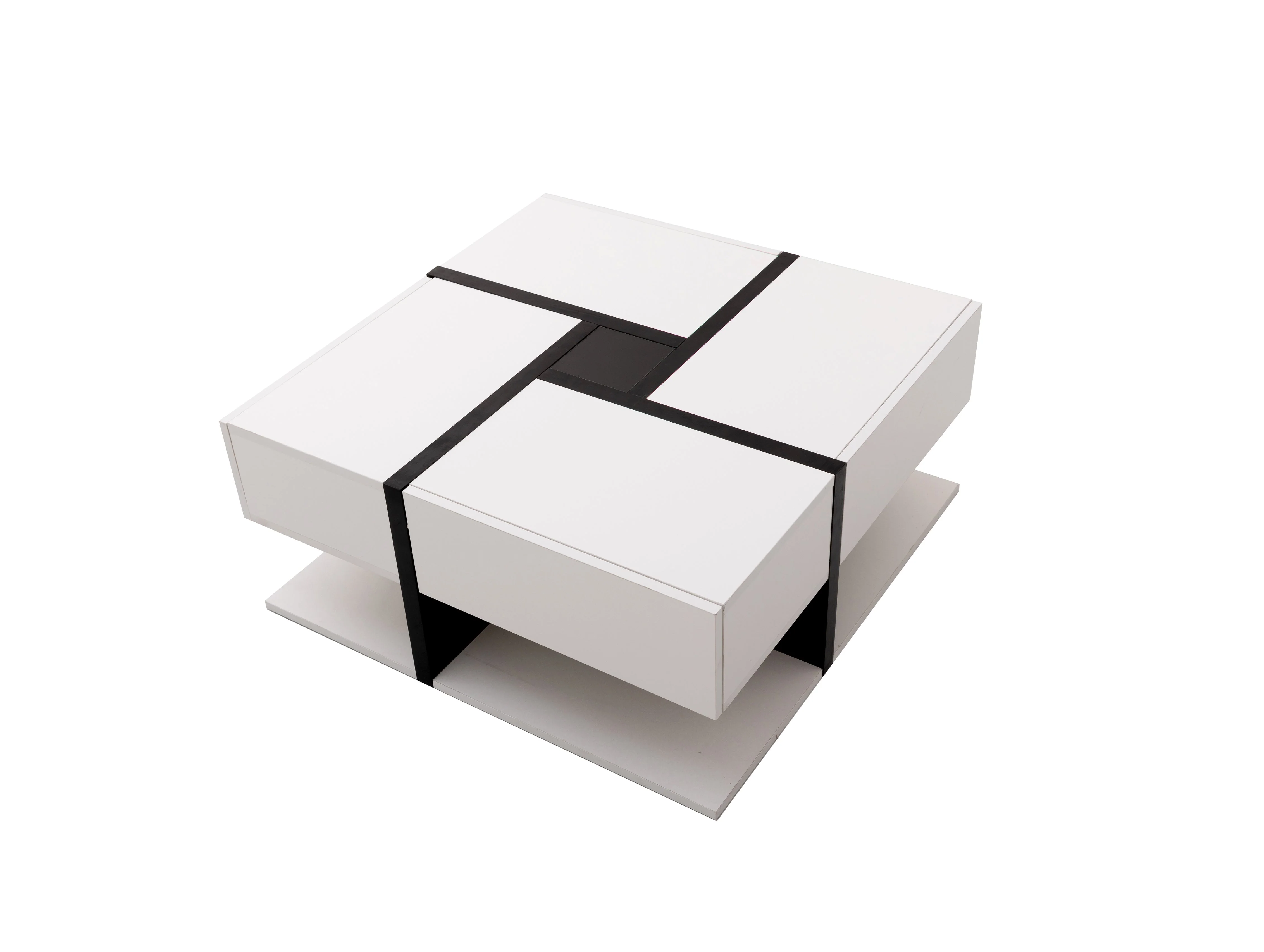 Coffee Table, High-Gloss with 4 Drawers, Linear Design - Image 10