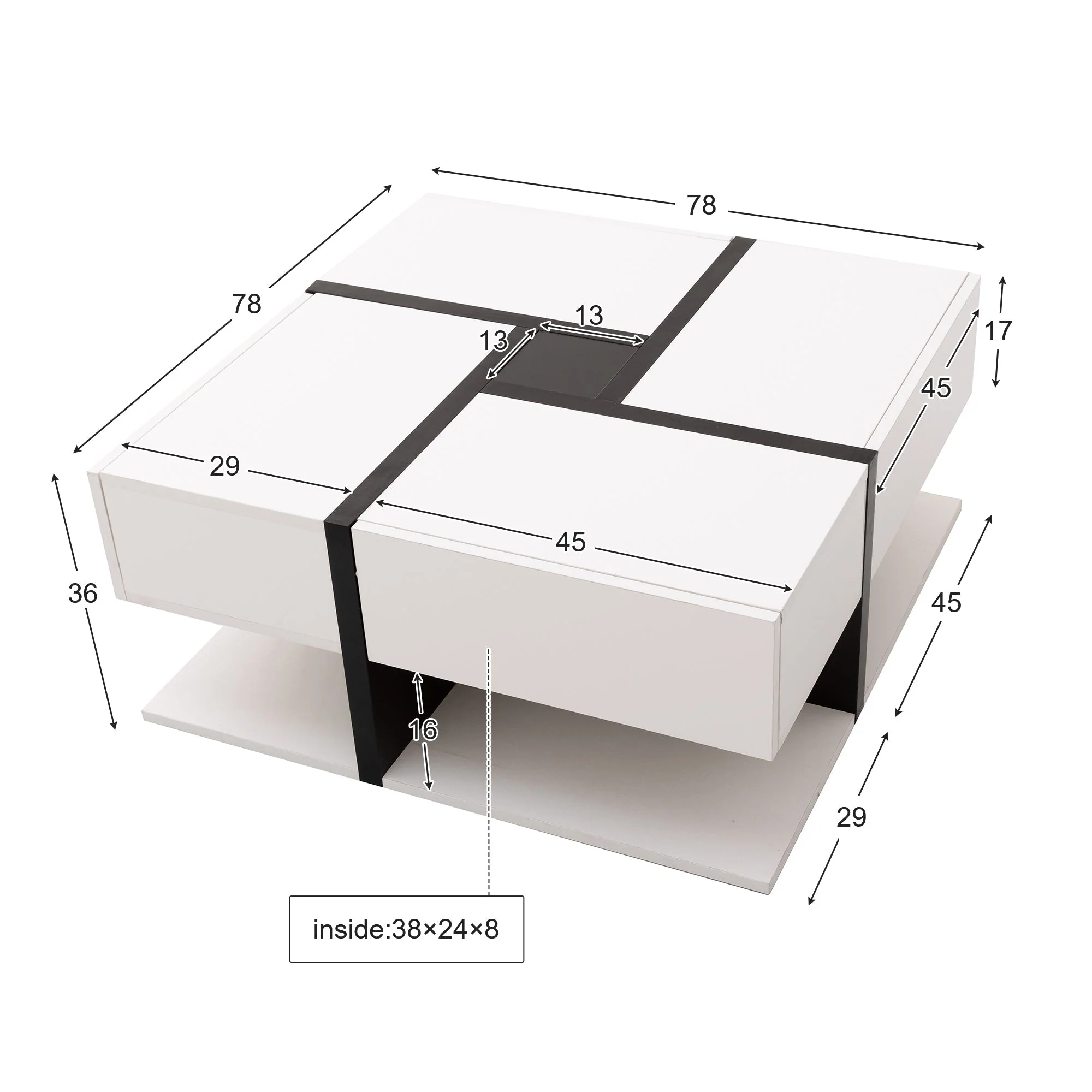 Coffee Table, High-Gloss with 4 Drawers, Linear Design - Image 5