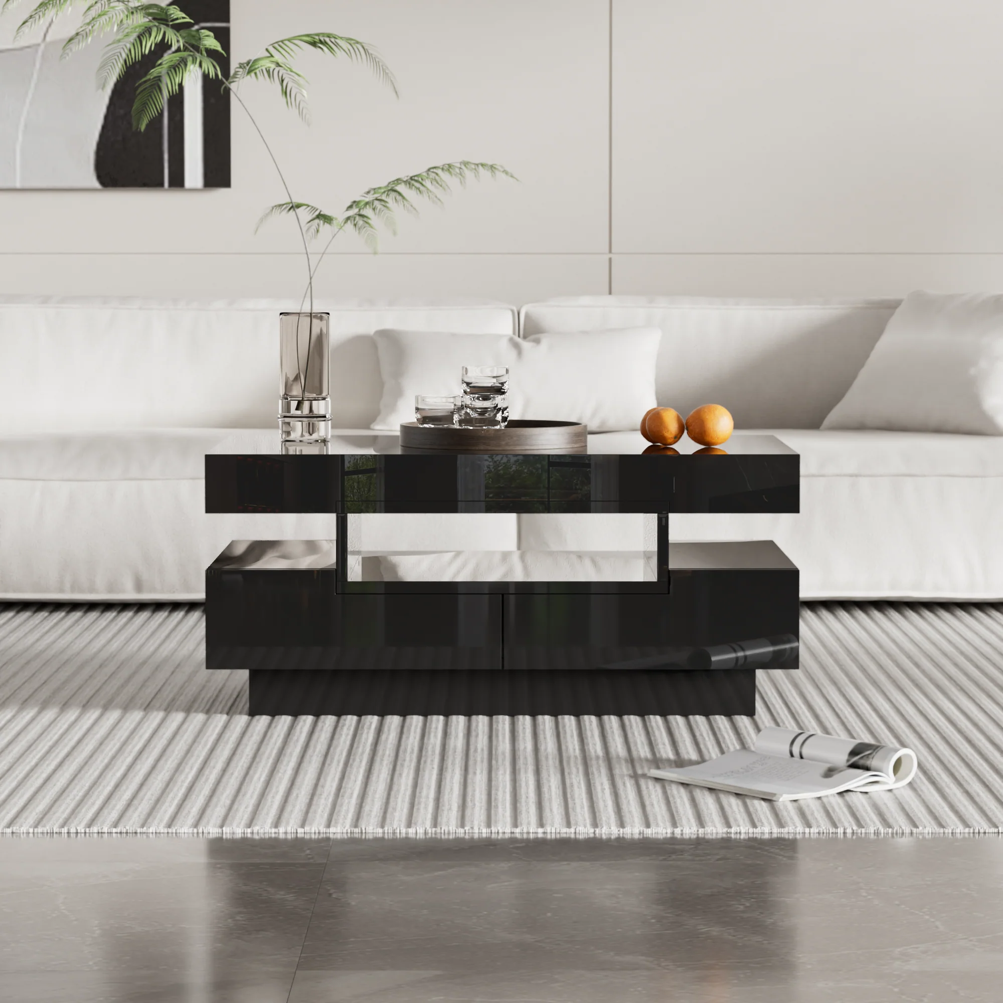 Coffee table, high-gloss with LED light, four drawers, large storage space - Image 10