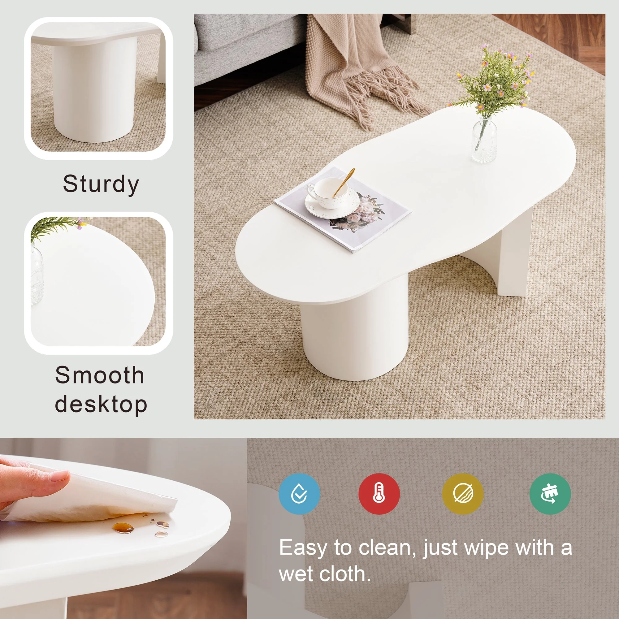Coffee Table, Irregular 100cm Durable White MDF - Image 10