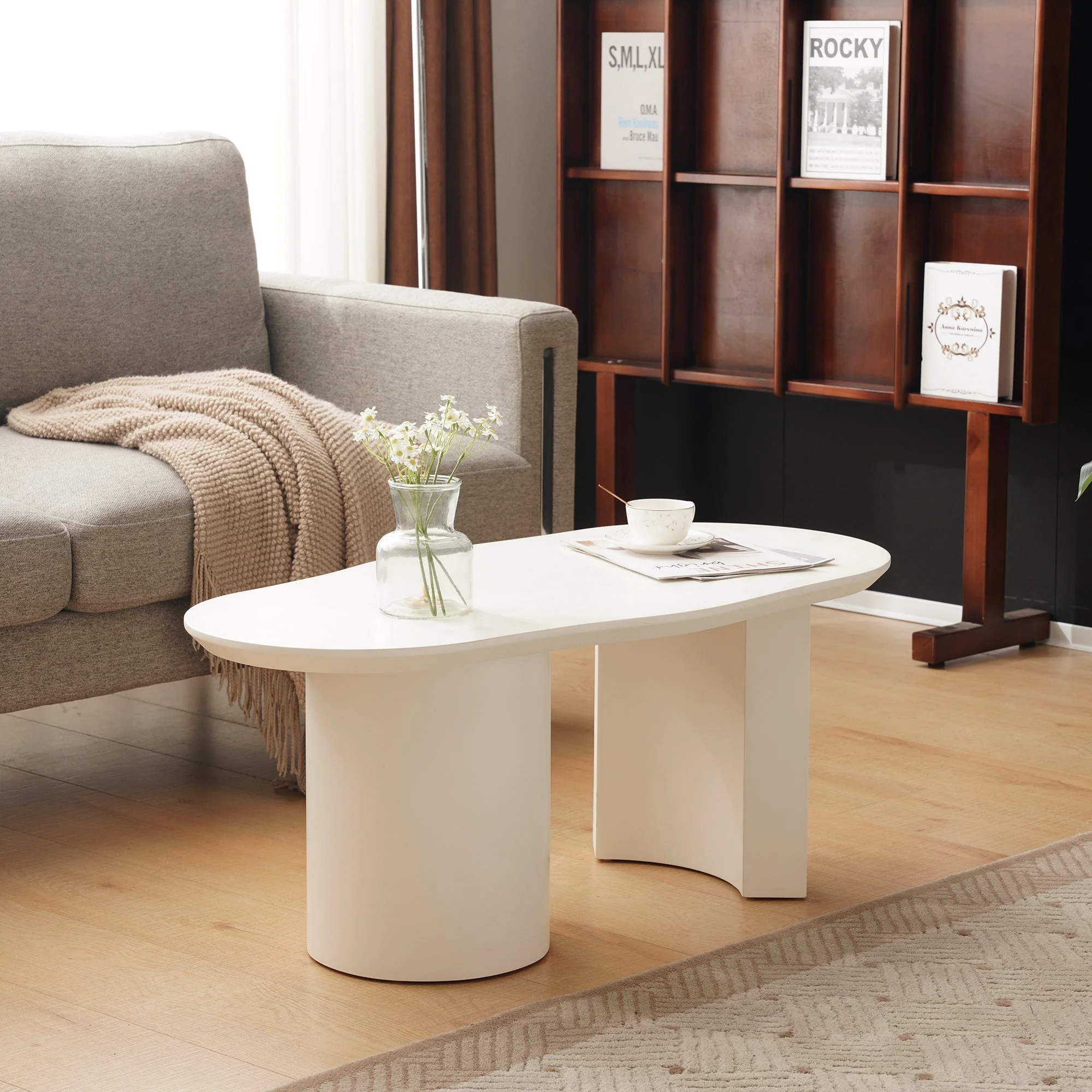 Coffee Table, Irregular 100cm Durable White MDF - Image 2