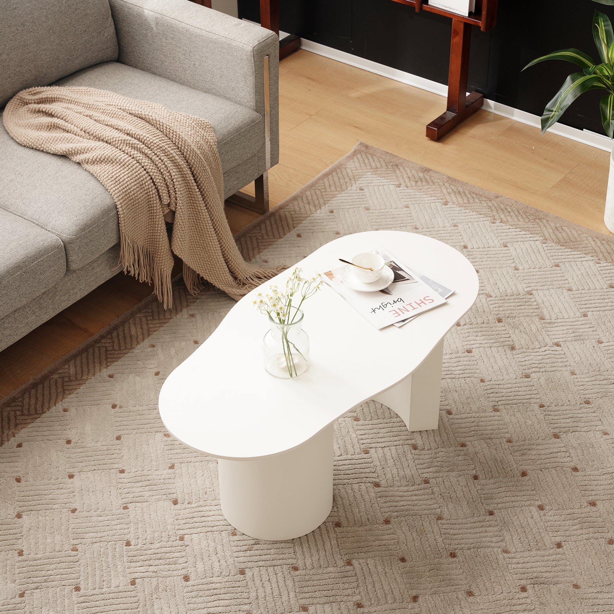 Coffee Table, Irregular 100cm Durable White MDF - Image 3