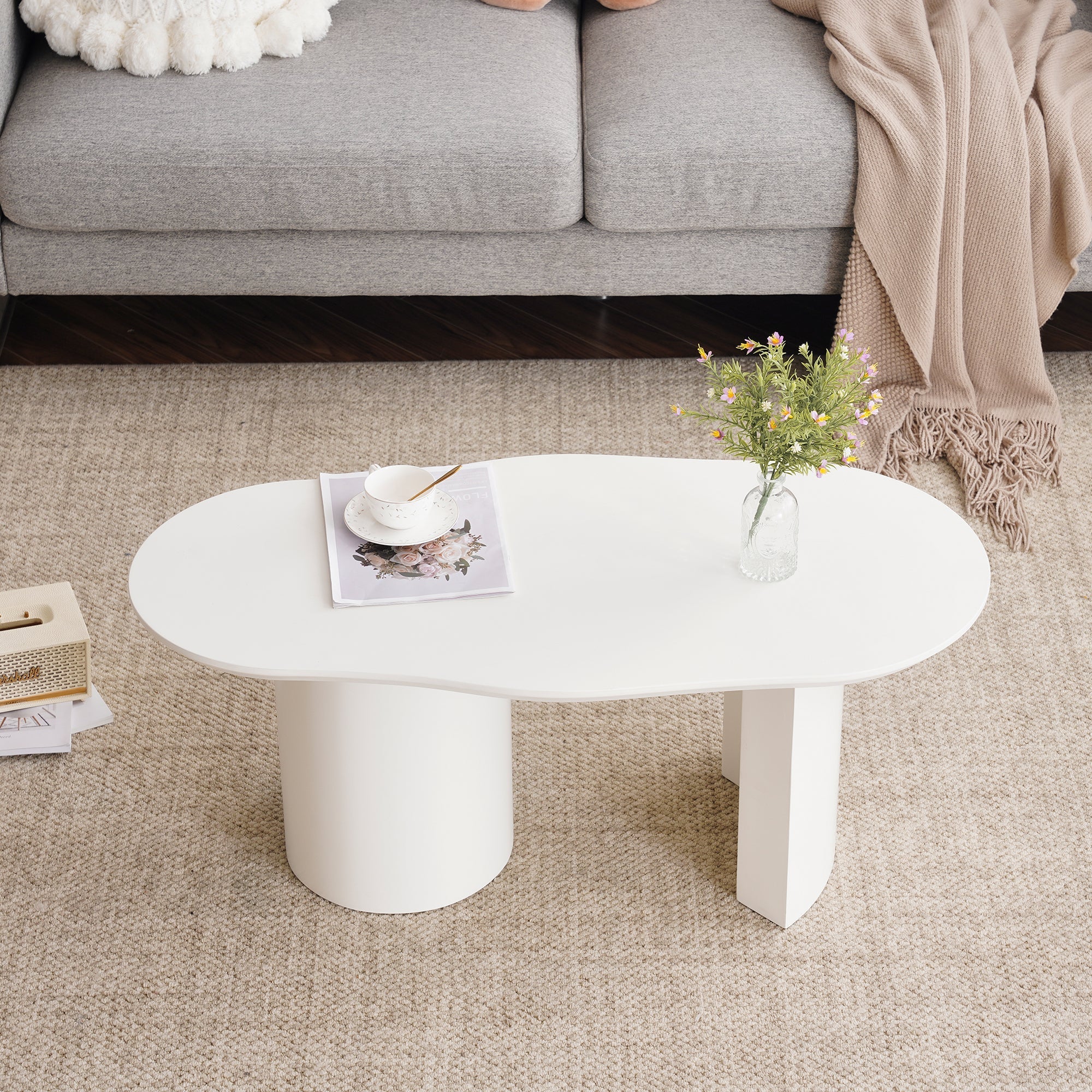 Coffee Table, Irregular 100cm Durable White MDF - Image 4