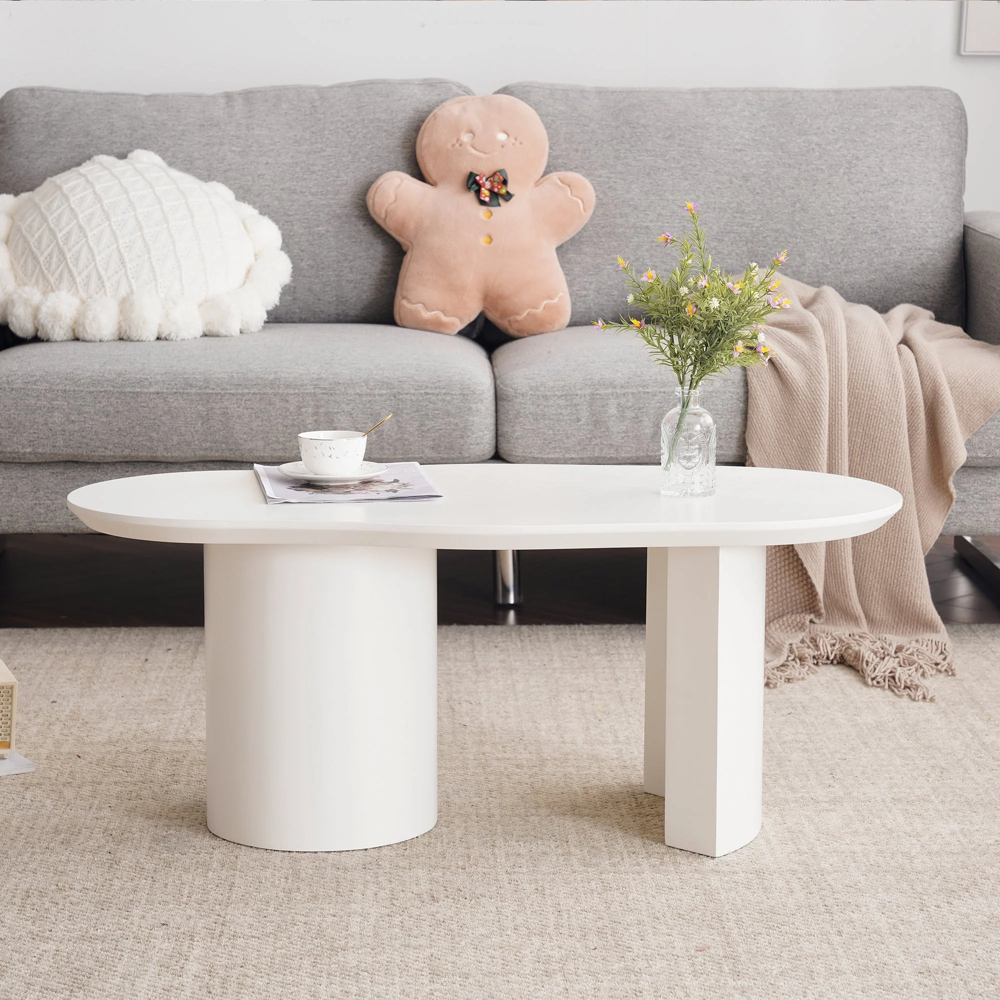 Coffee Table, Irregular 100cm Durable White MDF - Image 5