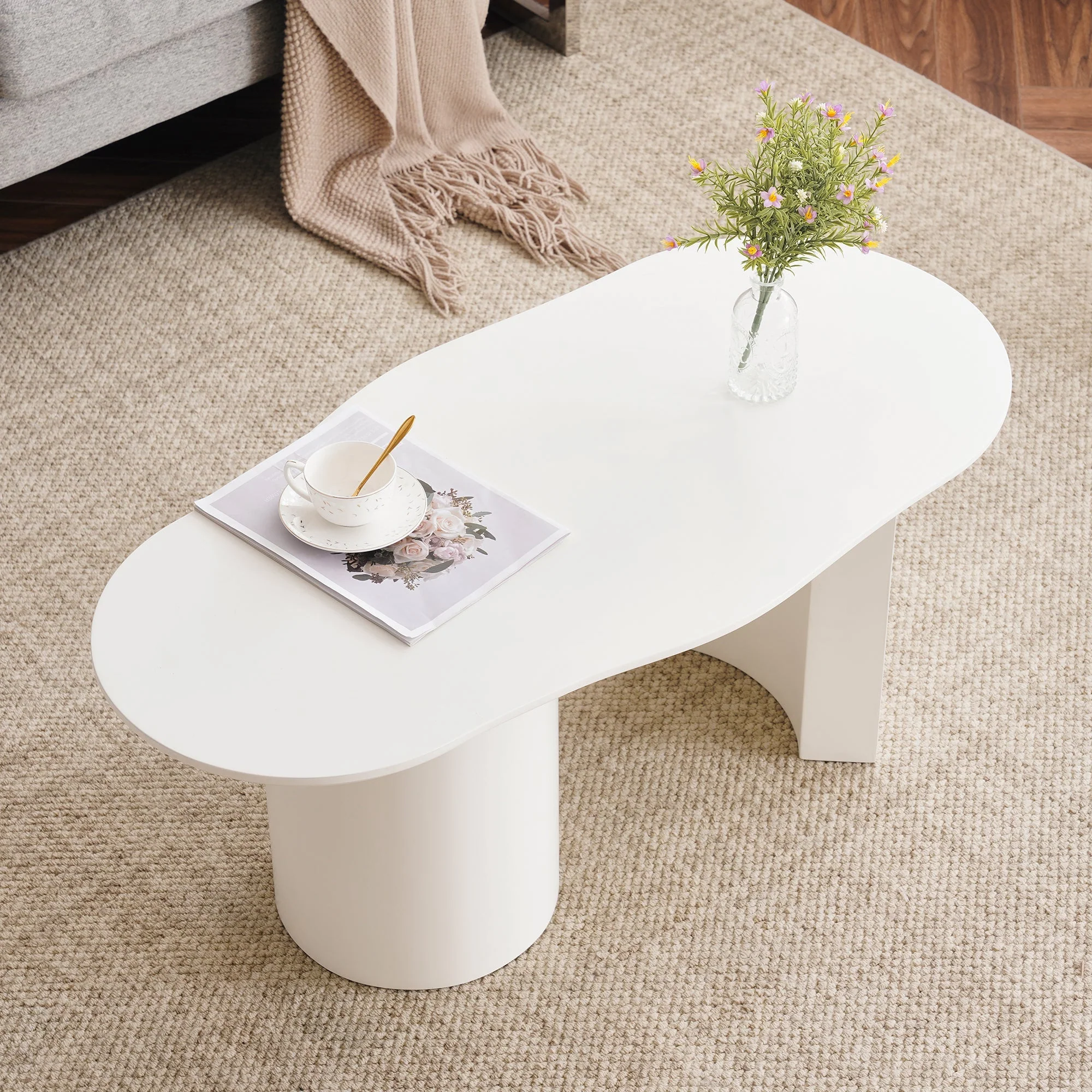 Coffee Table, Irregular 100cm Durable White MDF - Image 6