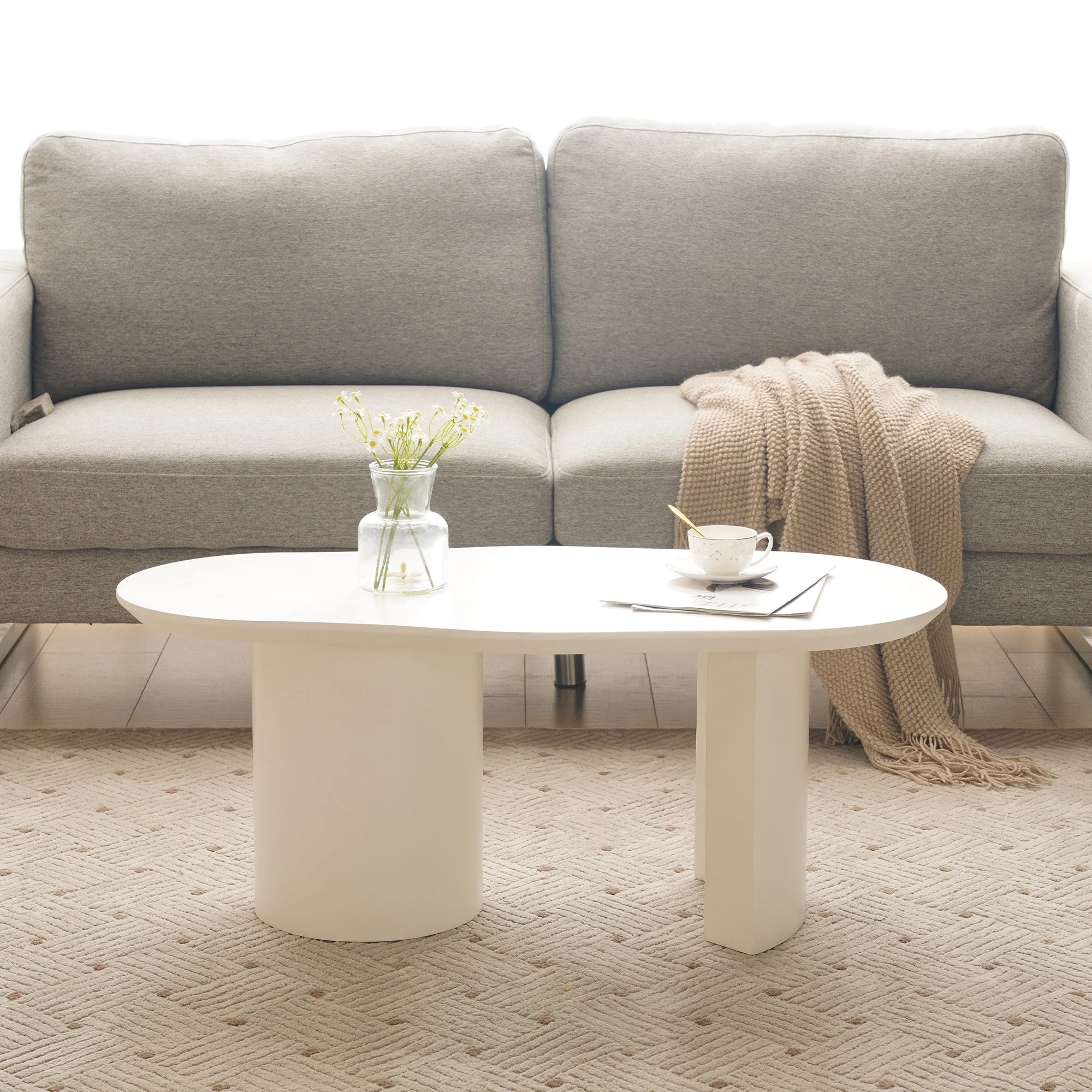 Coffee Table, Irregular 100cm Durable White MDF - Image 7