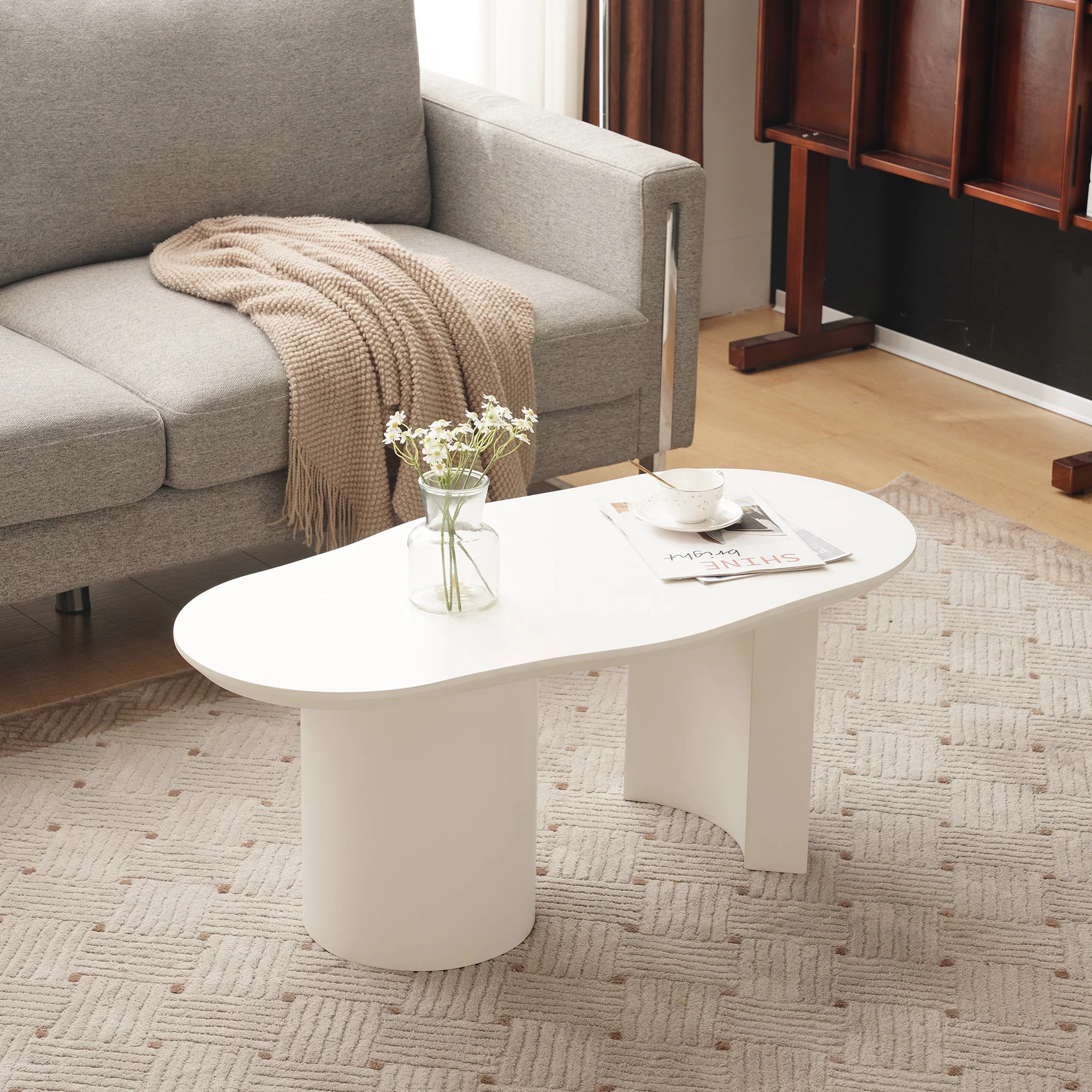 Coffee Table, Irregular 100cm Durable White MDF - Image 8