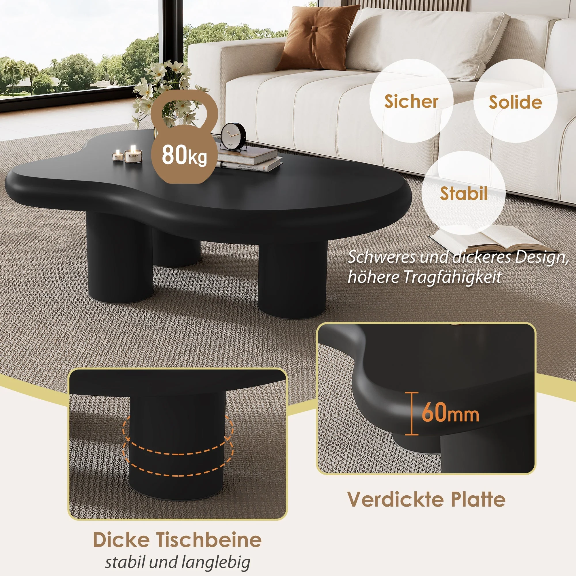 Coffee Table Irregular Cloud-Shaped 97x67x32cm - Lacquered MDF - Image 5