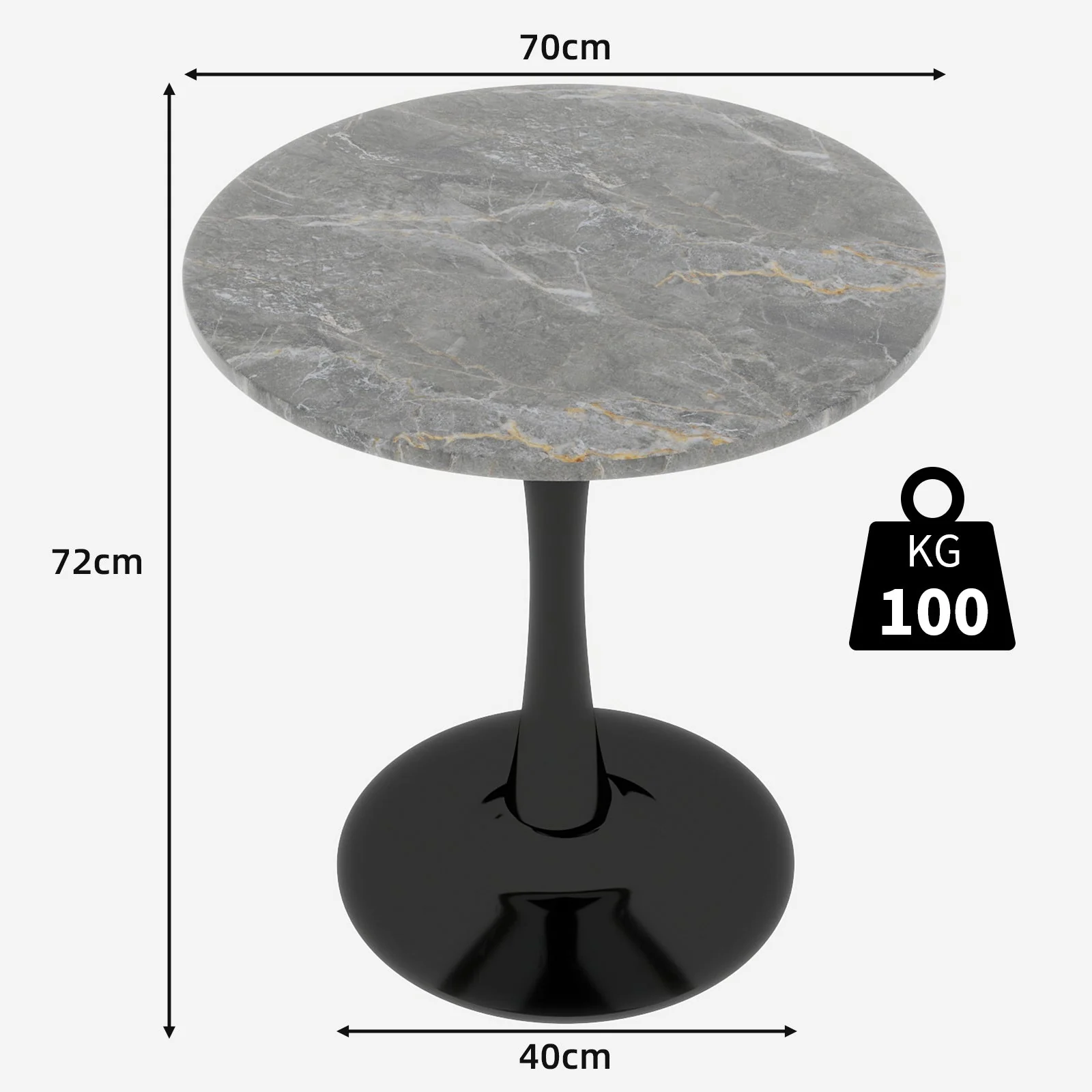 Coffee Table Mid-Century Modern 27.6" Round Marble - Black - Image 10