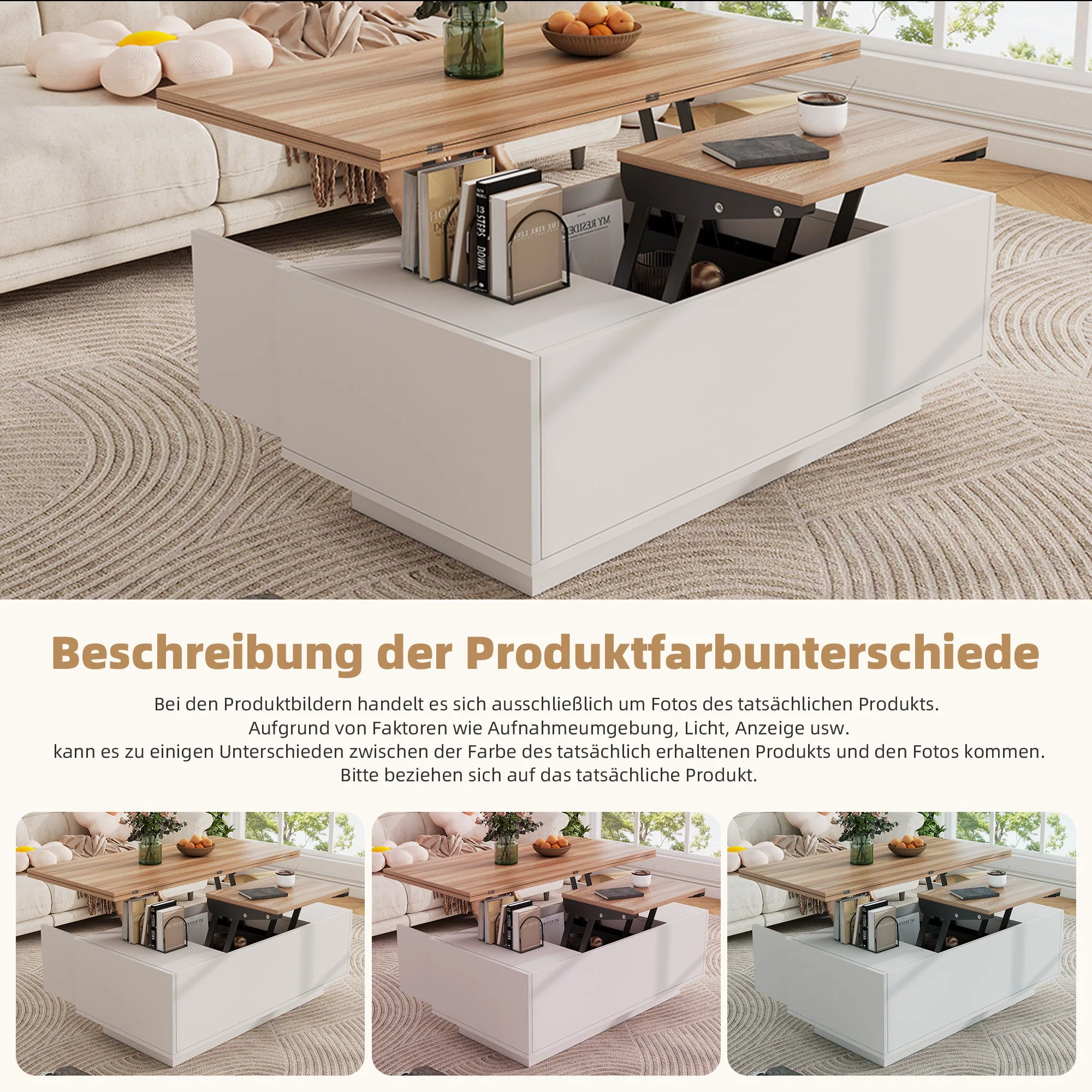 Coffee Table, Modern Double Lift Mechanism with Hidden Storage, 50kg Capacity - Image 4