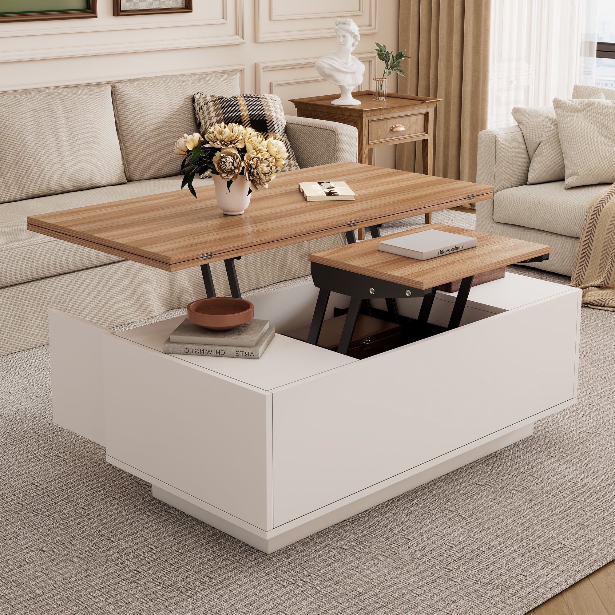 Coffee Table, Modern Double Lift Mechanism with Hidden Storage, 50kg Capacity - Image 9