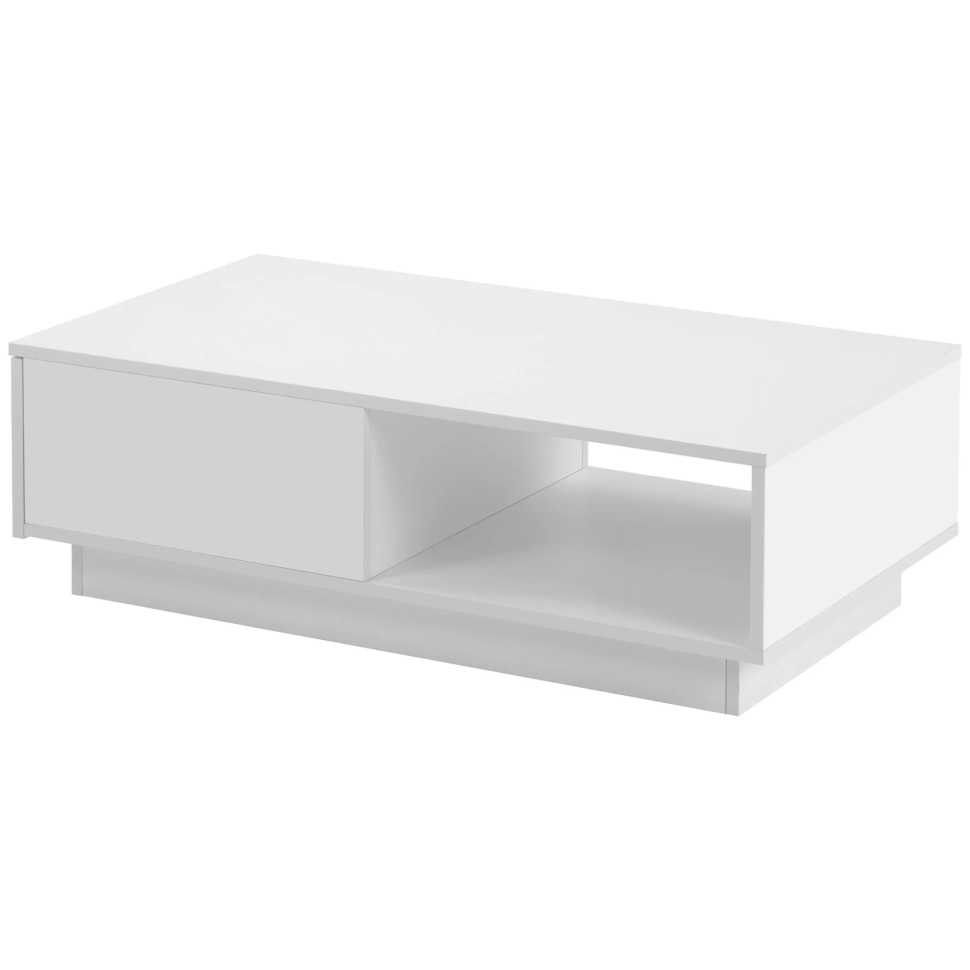 Coffee Table, Modern High Gloss Rectangular Living Room Table with LED Light, White - Image 6