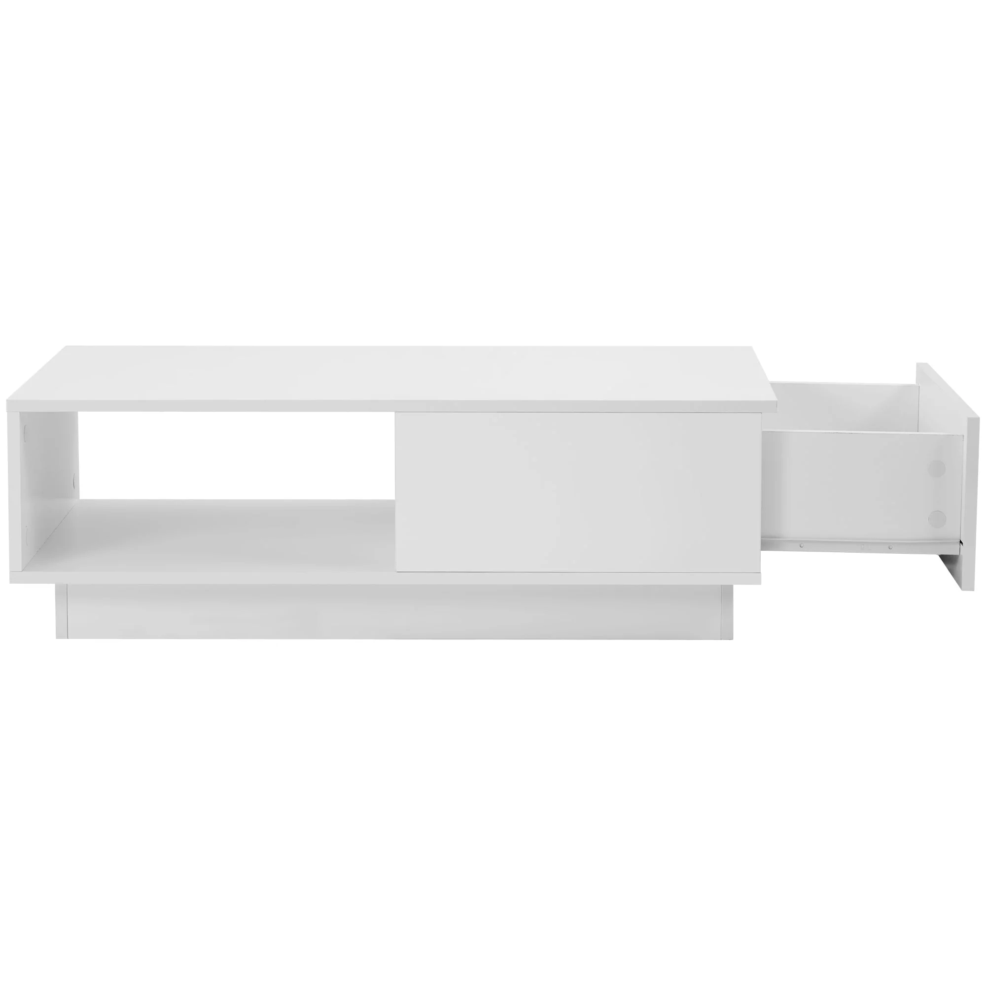 Coffee Table, Modern High Gloss Rectangular Living Room Table with LED Light, White - Image 8