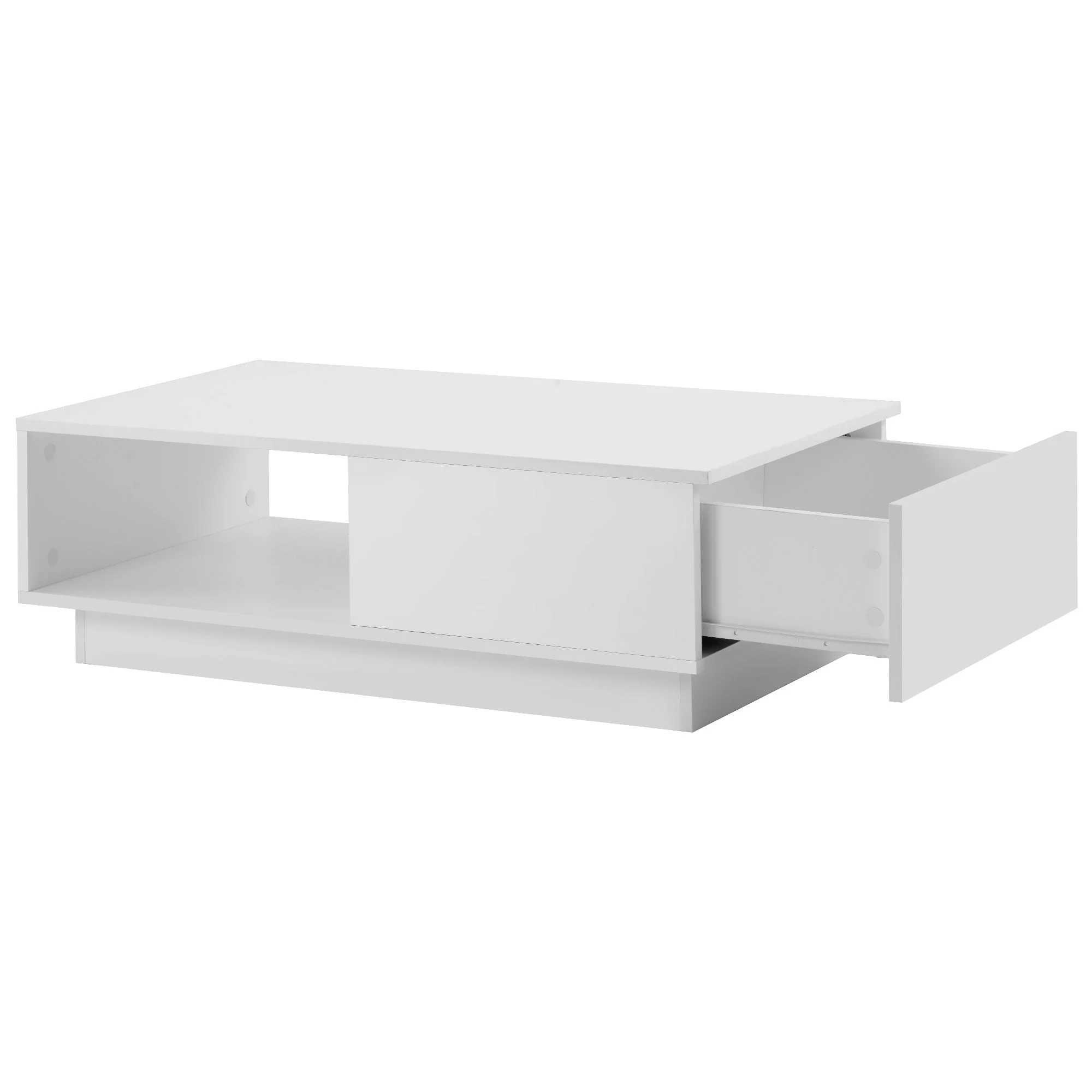 Coffee Table, Modern High Gloss Rectangular Living Room Table with LED Light, White - Image 9